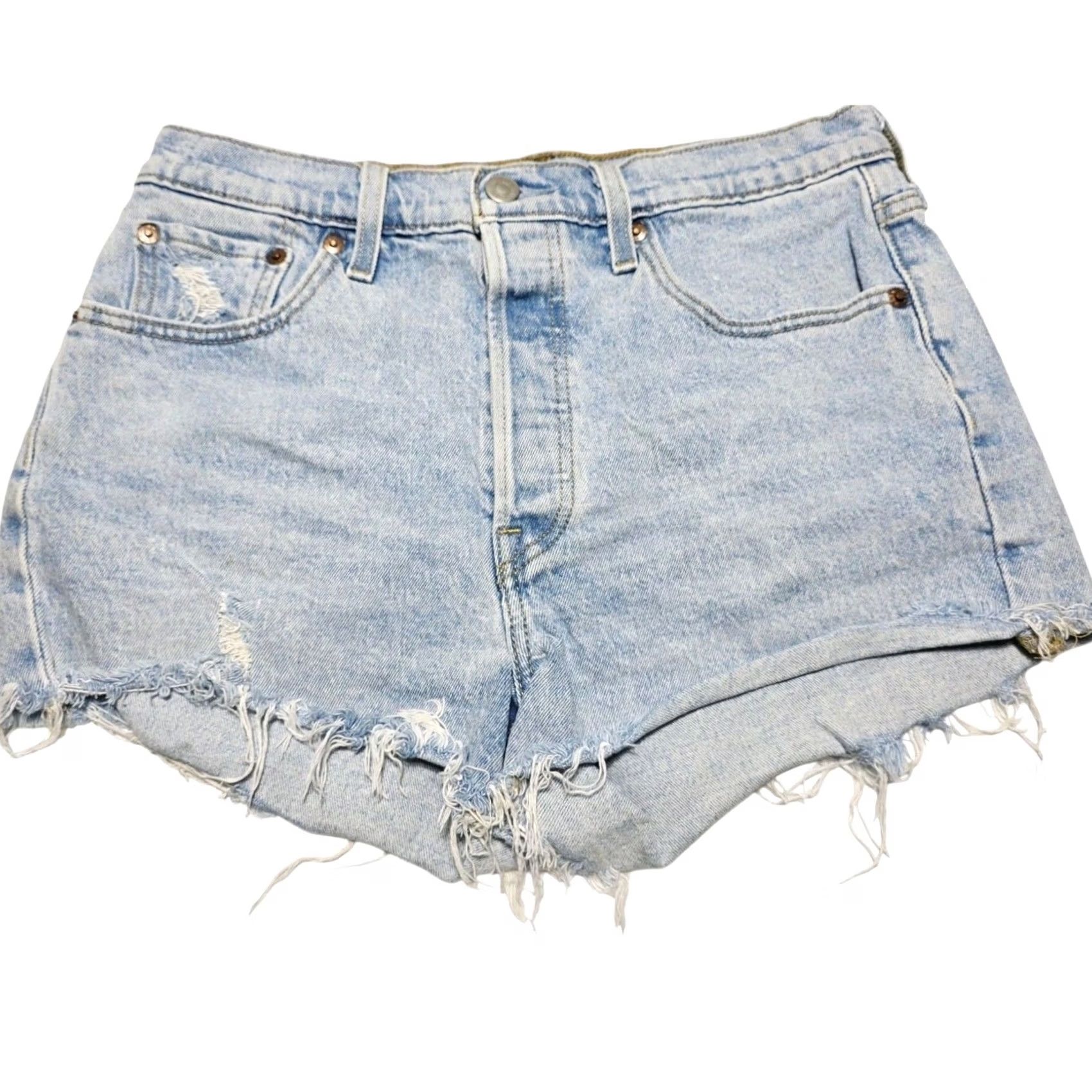 Levi's Levi's 501 Shorts Womens W28 Blue Distressed Denim High Rise Button Fly Cutoff Size 28" / US 6 / IT 42 - 2 Thumbnail