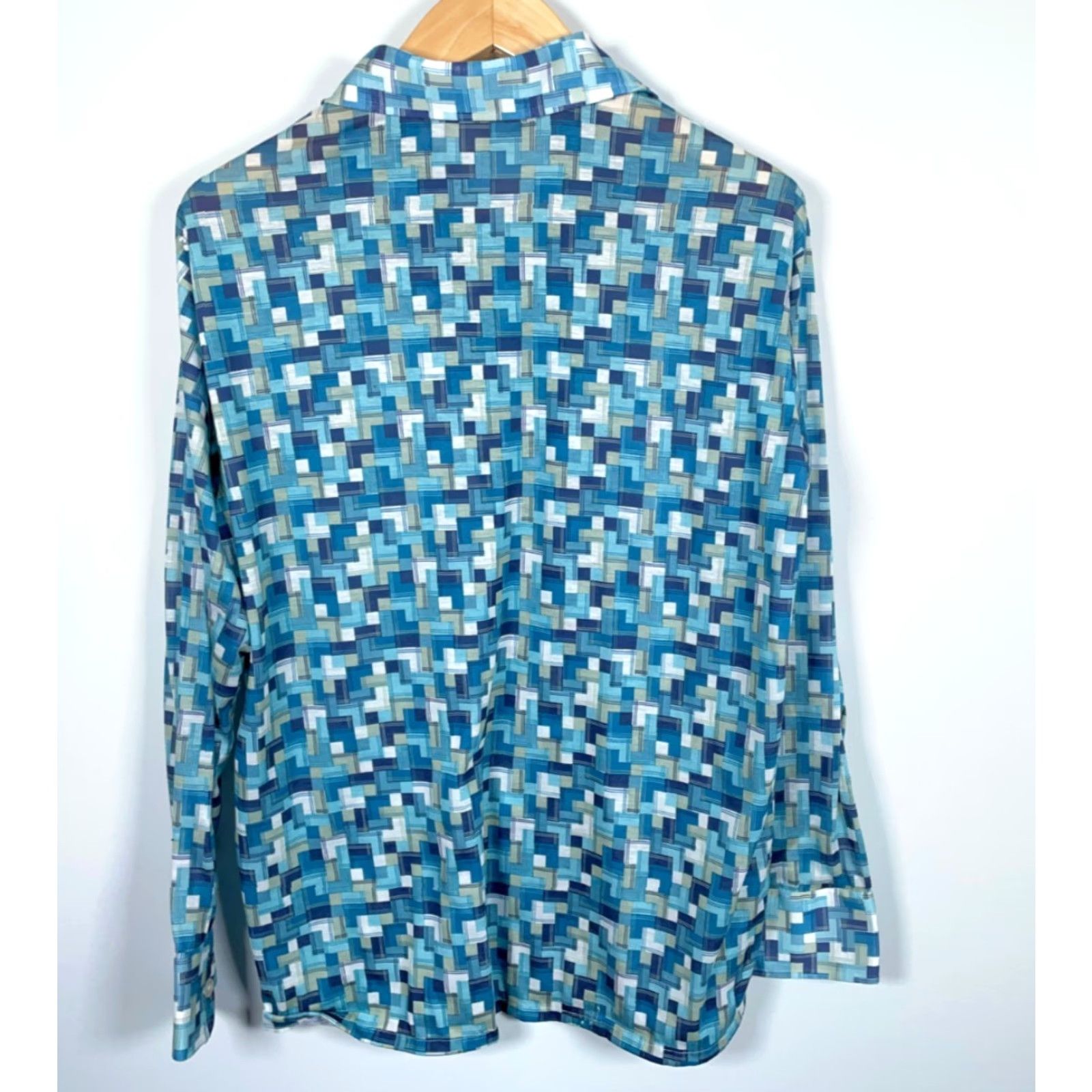 Vintage VINTAGE K-mart 70s Geometric Shirt Large Blue Button-Up Long Sleeve Collar Shirt Mens L Vintage Bohemian Hipster Retro Size US L / EU 52-54 / 3 - 2 Thumbnail