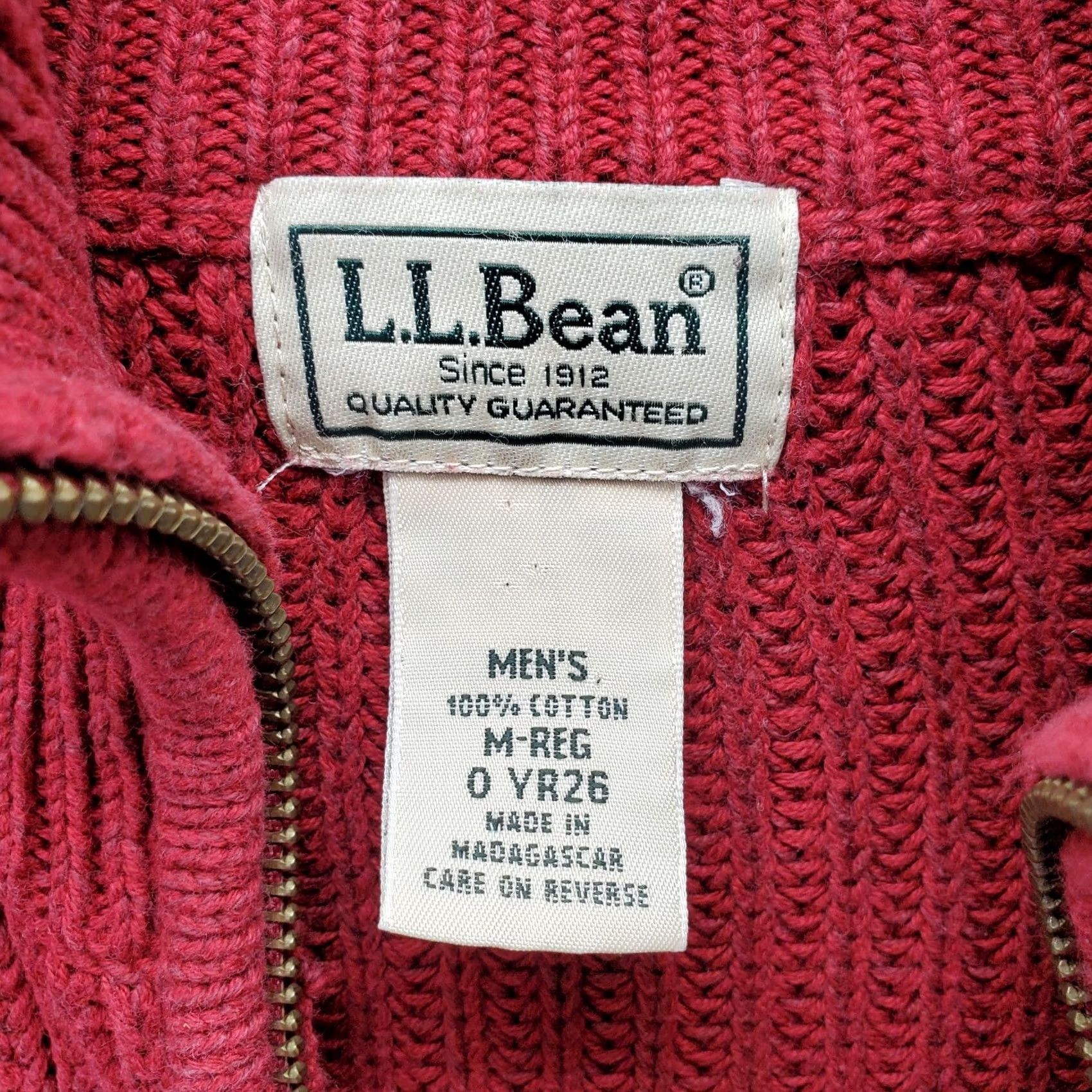 Vintage L.L. Bean Sweater Cardigan Mens Medium Dark Red Chunky Knit Mock Neck Full Zip Size US M / EU 48-50 / 2 - 5 Thumbnail