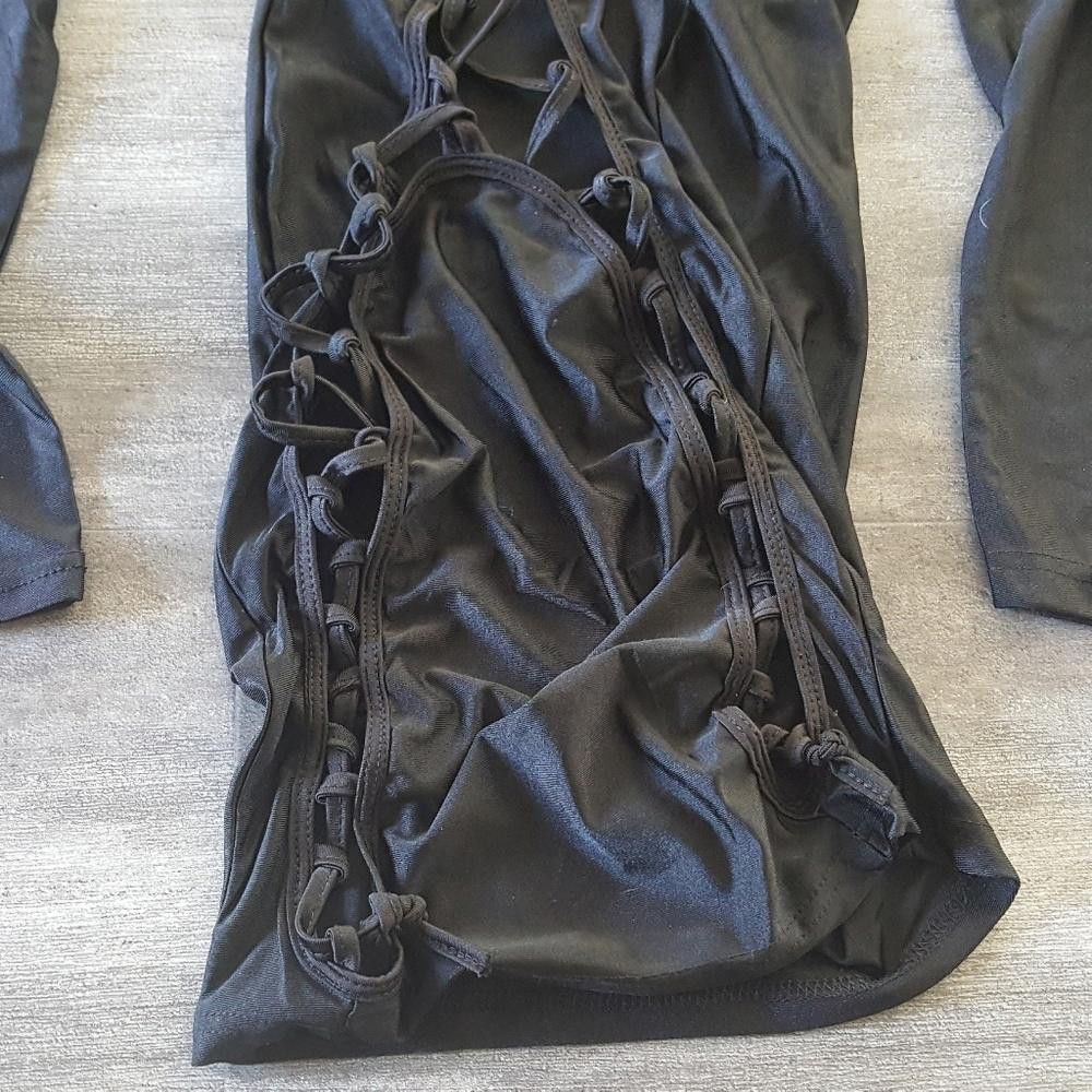 Designer Black Back Stitched Shiny Long Sleeve Mini Size S / US 4 / IT 40 - 4 Thumbnail
