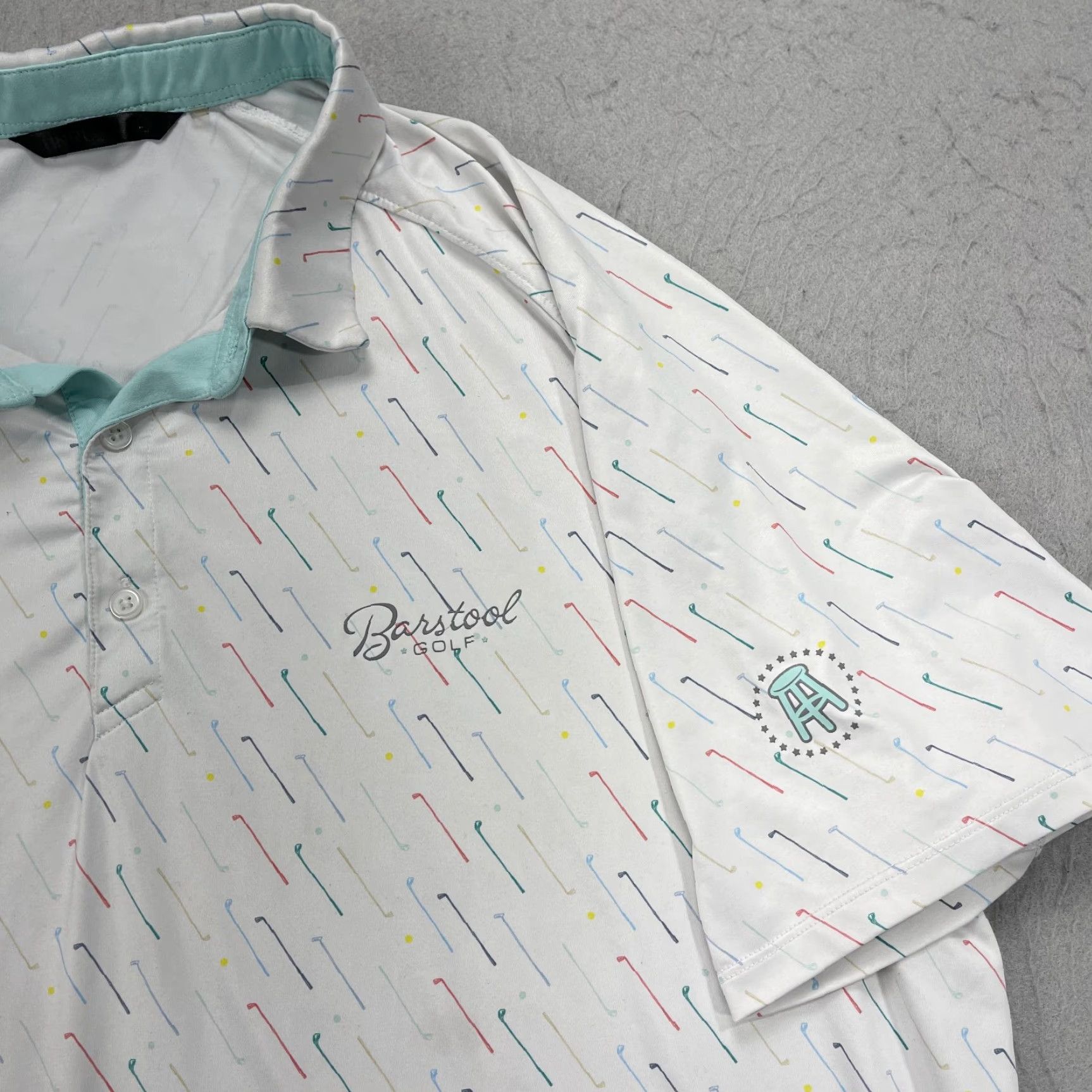 Vintage UNRL Polo Shirt Mens XL White Abstract Barstool Golf Performance Stretch AOP Polo Shirt Mens XL White Abstract Barstool Golf Performance Stretch AOP Size US XL / EU 56 / 4 - 3 Thumbnail