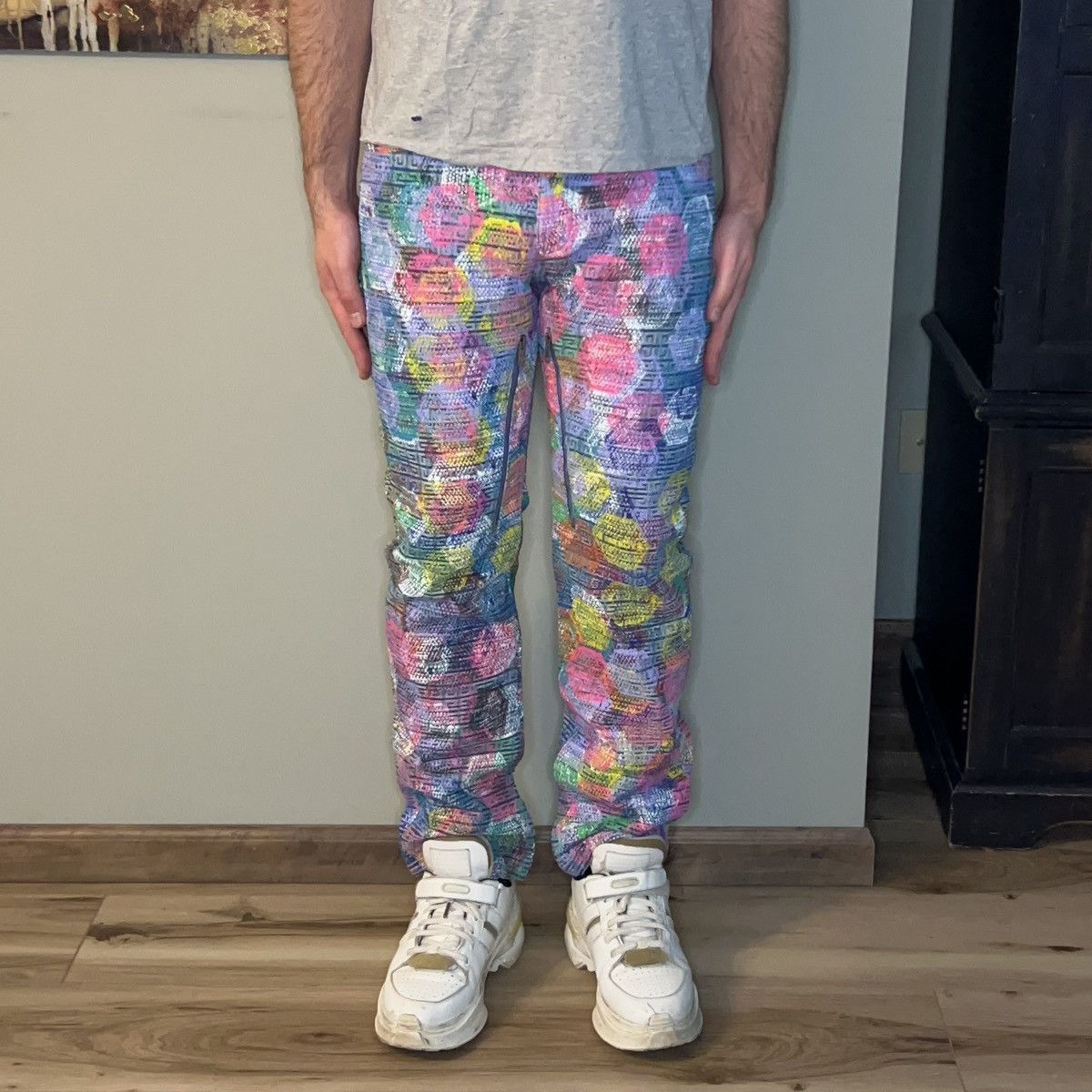 (B).Stroy × Givenchy 4G Monogram Paint Graphic Jeans Size US 33 - 22 Thumbnail