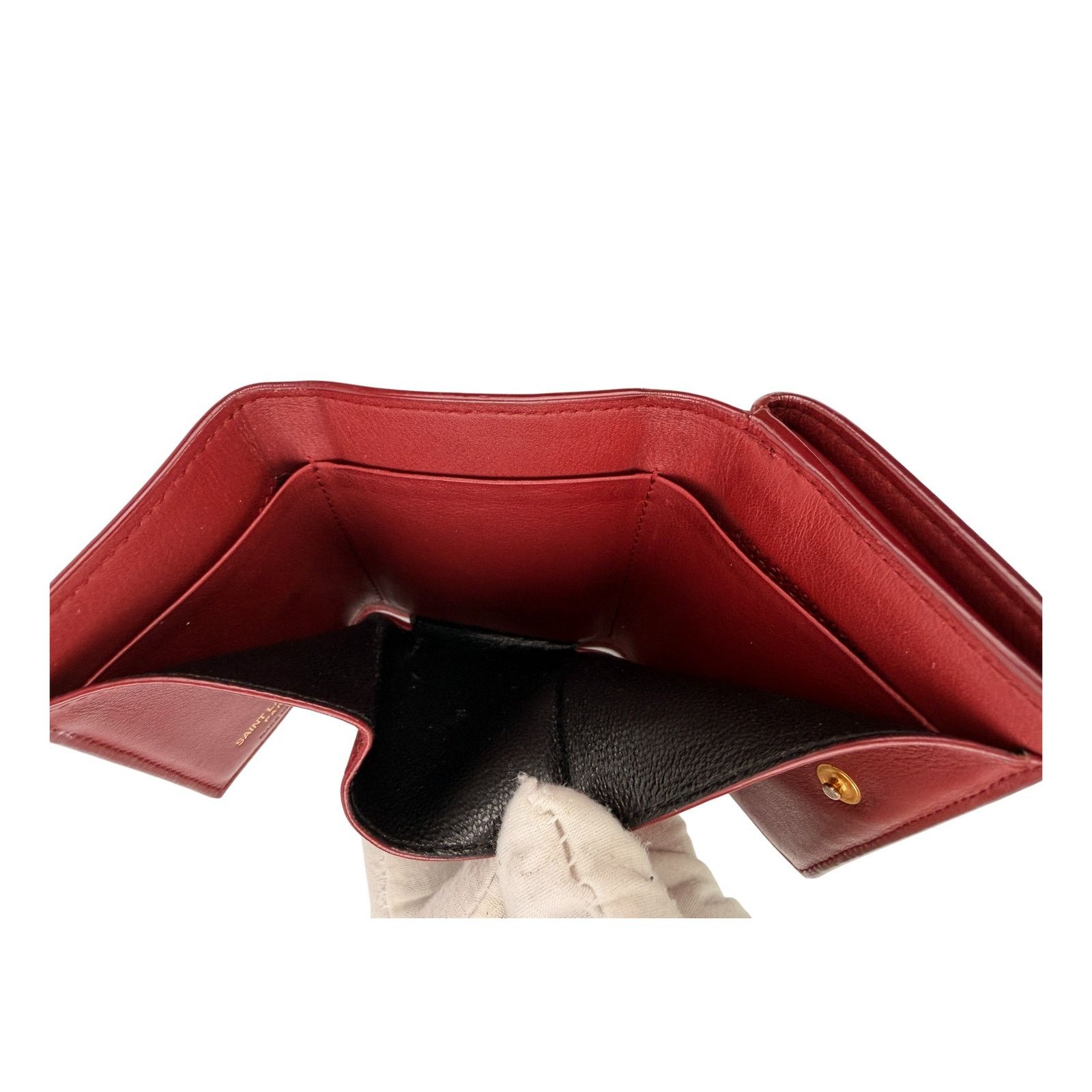 Yves Saint Laurent Saint Laurent Fold Pursee Tiny Compact Wallet YSL Bordeaux Size ONE SIZE - 6 Thumbnail