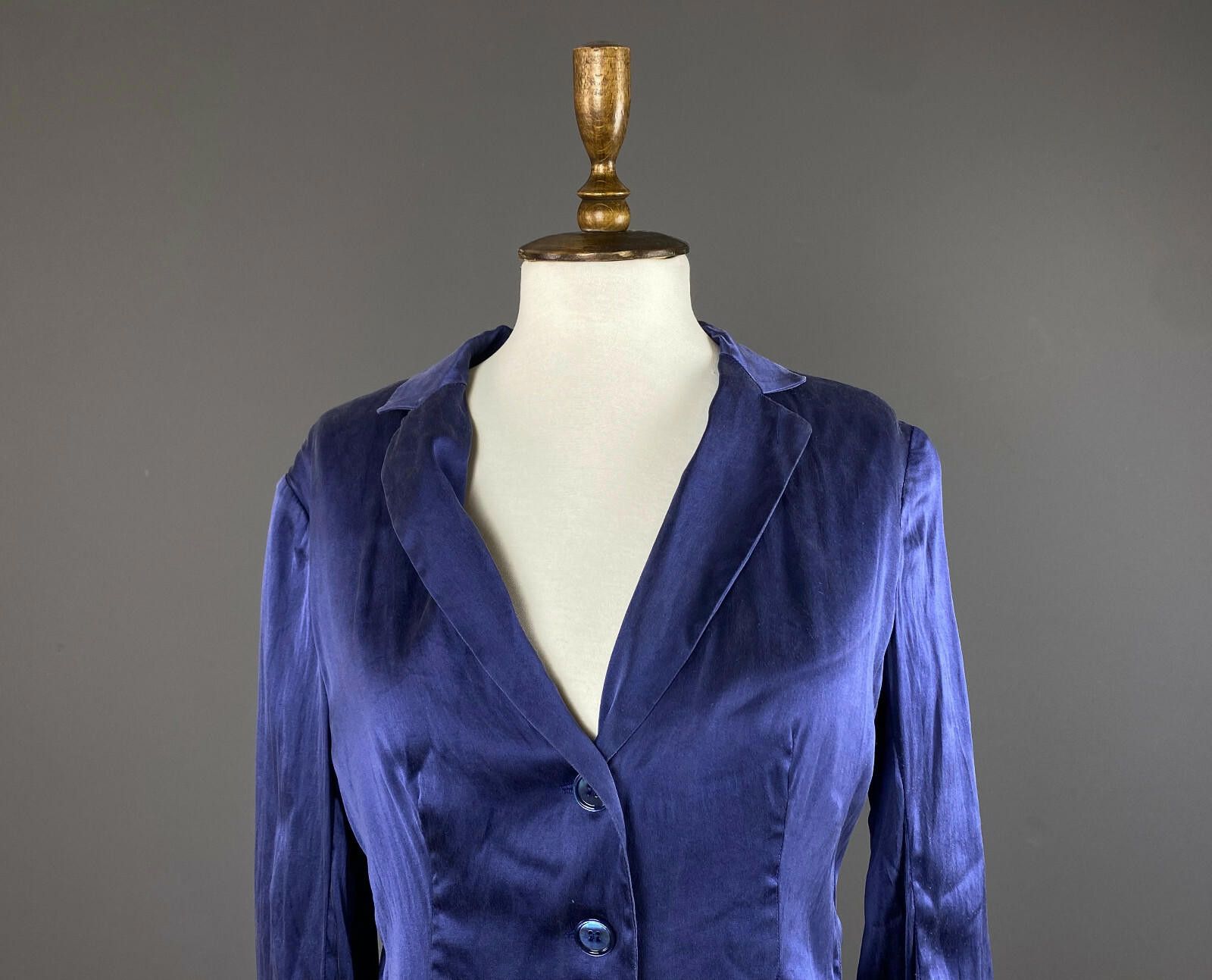 Designer Onorati Blue Silk Button Down Long Sleeve Shirt Size M Size M / US 6-8 / IT 42-44 - 2 Thumbnail