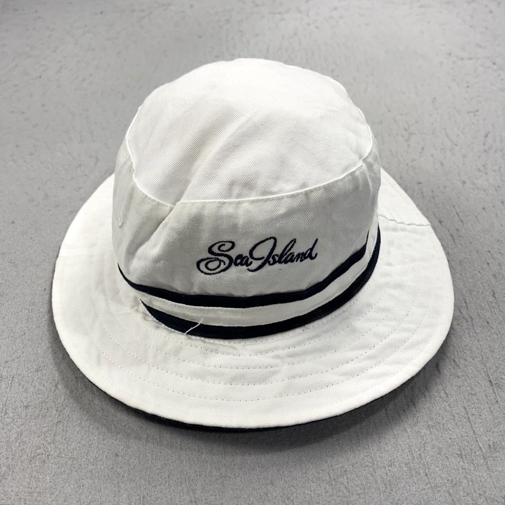 Vintage Ahead Sea Island Golf Bucket Hat Cap Adult M/L White Navy Blue, Cotton, Casual, Men, 1 Size? Size ONE SIZE - 2 Thumbnail