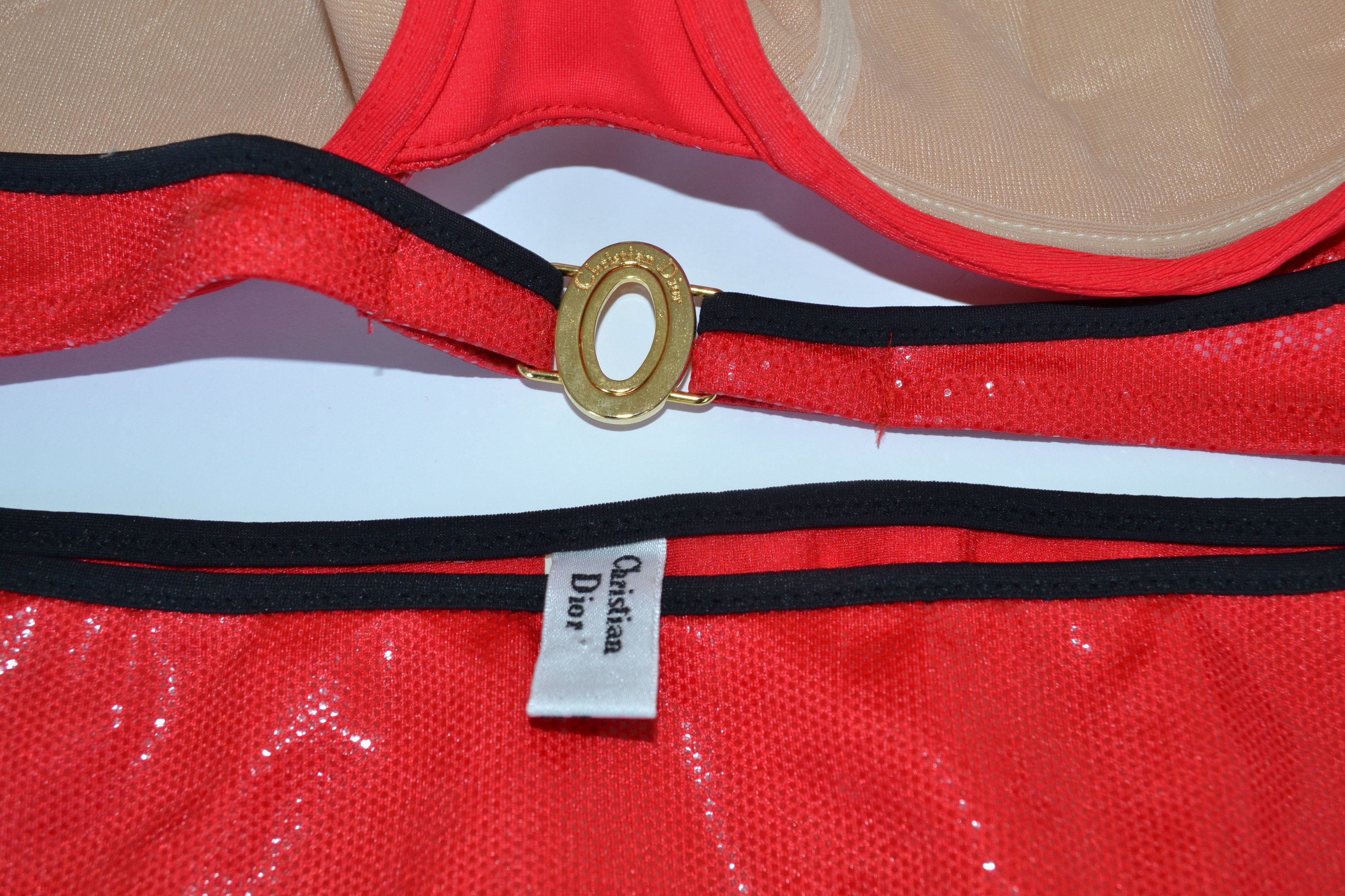 Dior DIOR Swimsuit Glitter Red Bikini Top Swim Vintag Galliano Size ONE SIZE - 2 Thumbnail