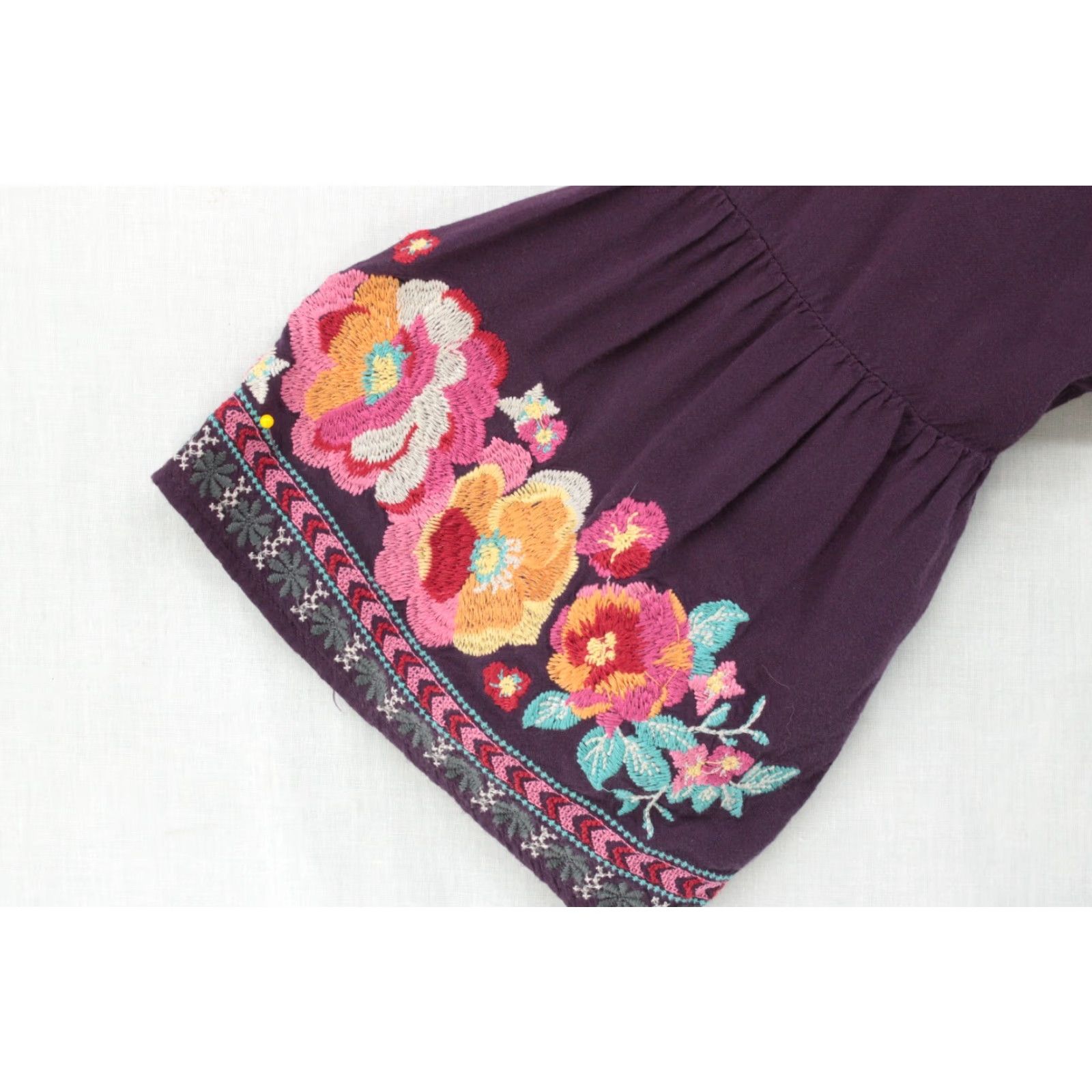 Vintage Andree By Unit Blouse Womens Large Purple Embroidered Boho Bell Sleeve Hippie Size L / US 10 / IT 46 - 4 Thumbnail