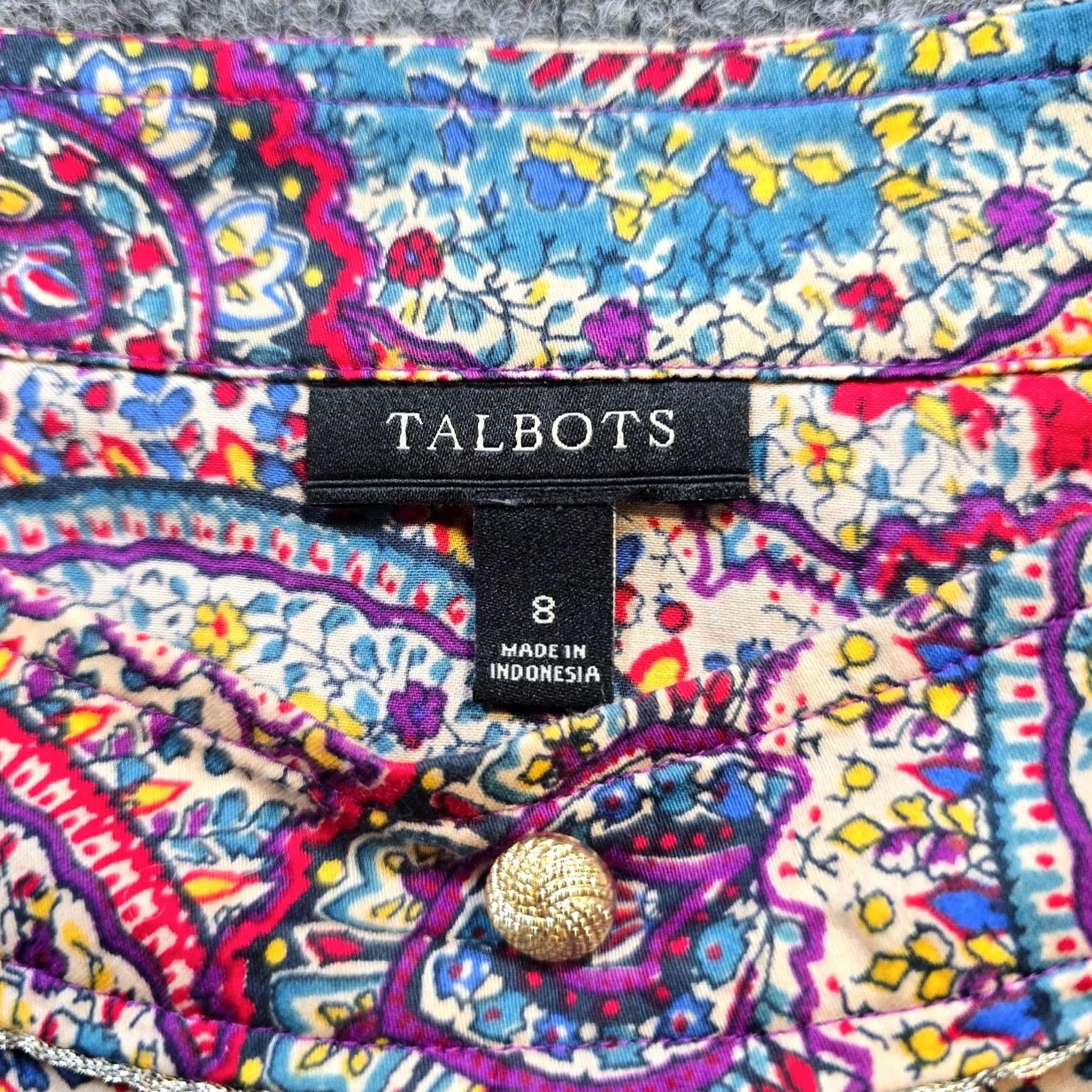 Talbots Talbots Top Women 8 Blue Yellow Colorful Fitted Long Sleeve Classic Career Shirt Mens Womens Girls Boys Size M / US 6-8 / IT 42-44 - 3 Thumbnail