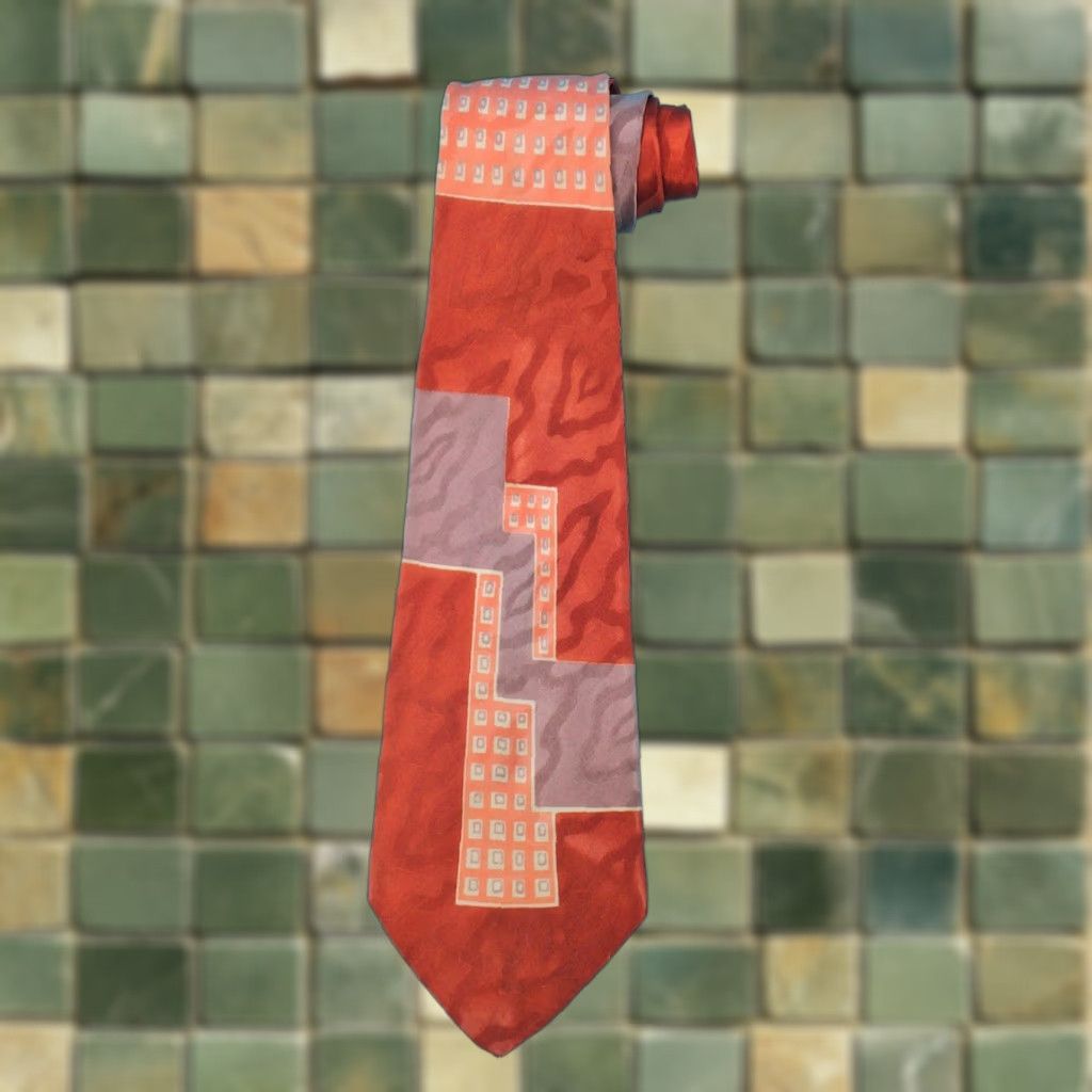 Vintage VTG 1940s Orange & Purple Geometric Necktie Tie Men's 40s Tie Size ONE SIZE - 1 Thumbnail