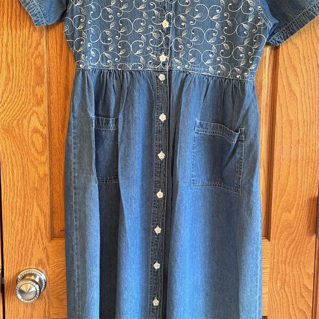 Other Erika & Co Petite Denim Midi Dress Blue Embroidered Short S Size M / US 6-8 / IT 42-44 - 4 Thumbnail