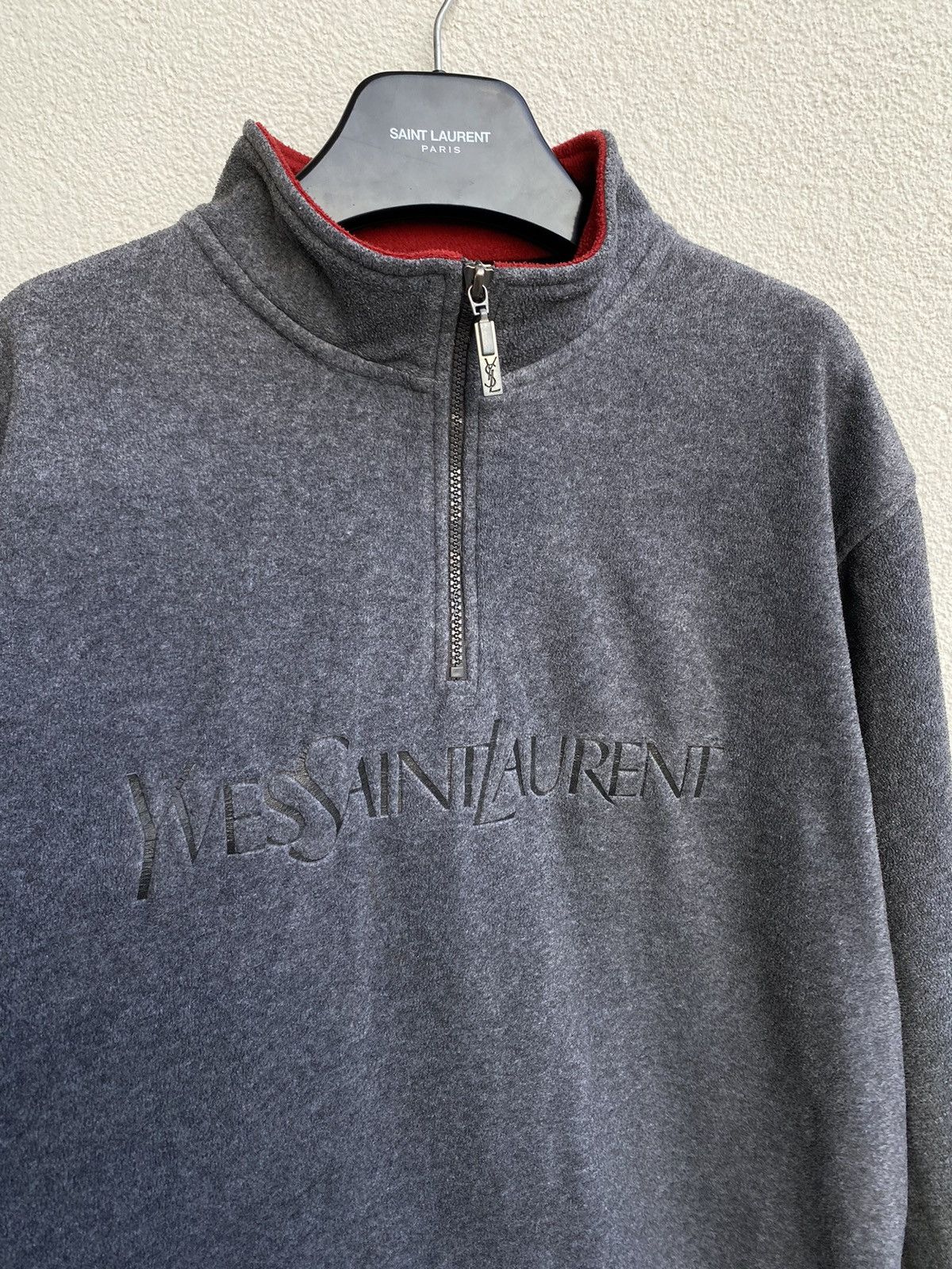 Yves Saint Laurent Fleece YSL Sweatshirt 1/4 Quarter Zip Big Logo Grey Vintage Size US M / EU 48-50 / 2 - 9 Thumbnail