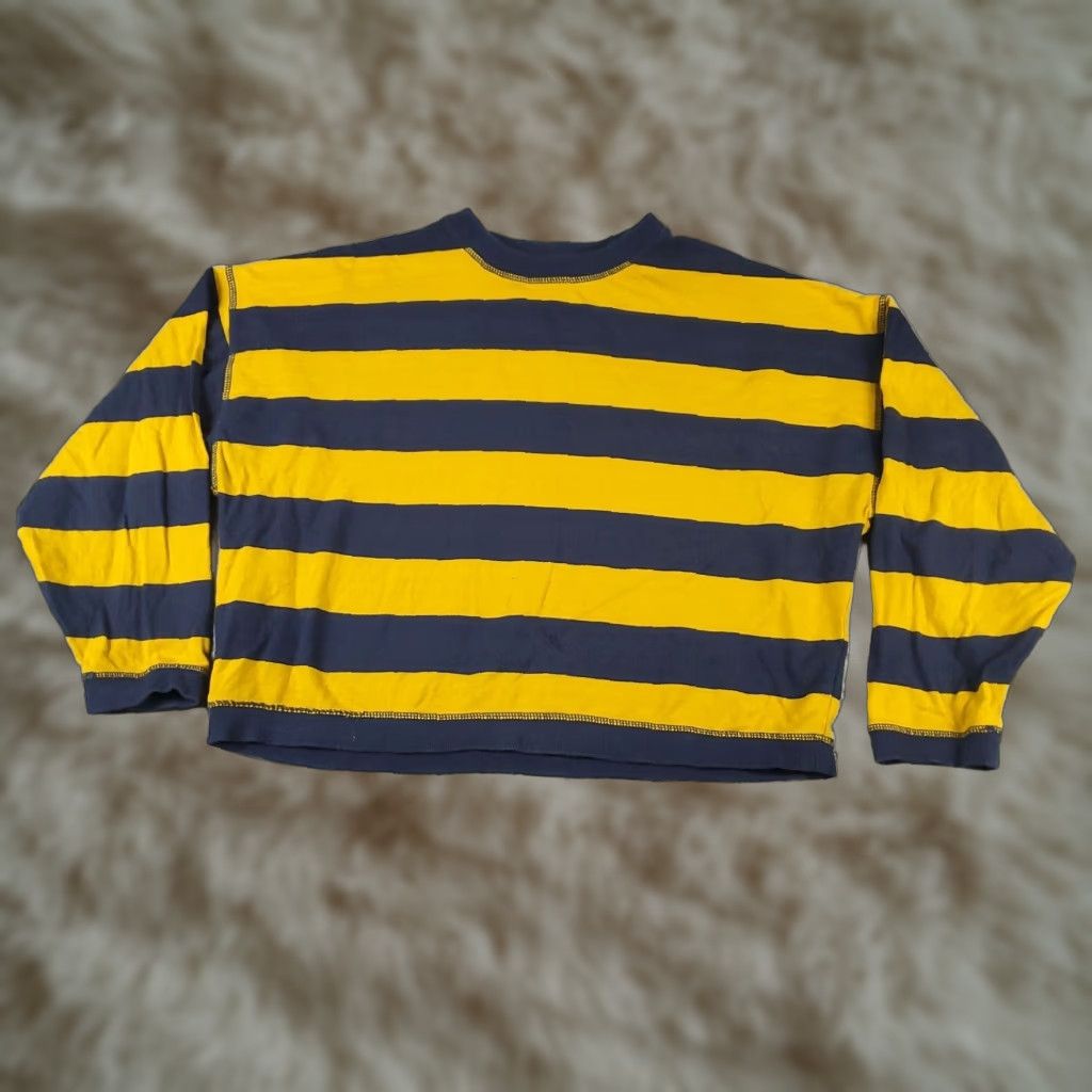 Tommy Hilfiger Tommy Hilfiger Womens Large Blue Yellow Striped Sweater Crop Top Size L / US 10 / IT 46 - 1 Thumbnail