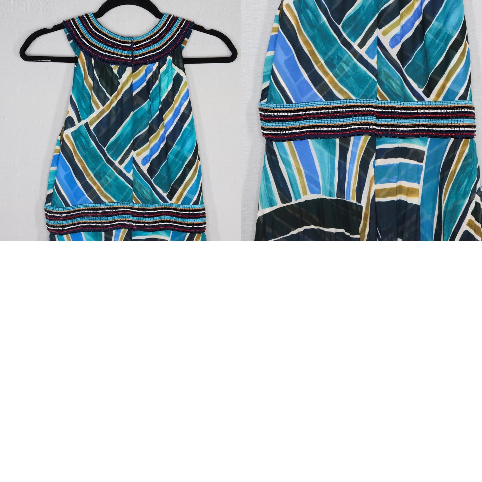 Vintage Talitha Maxi Dress Large Sleeveless Halter Painted Print Handkerchief Hem Blue Dress Womens Large Halter Beach Pattern Casual Party/Cocktail Blue Size L / US 10 / IT 46 - 8 Thumbnail