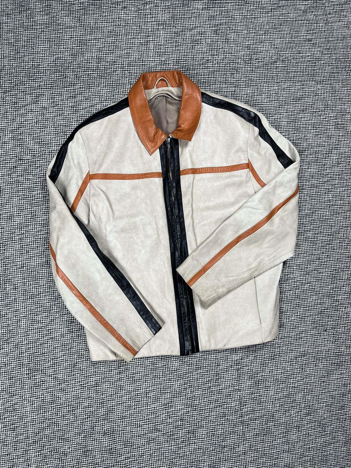 Genuine Leather Vintage striped racing style genuine leather jacket y2k Size US XL / EU 56 / 4 - 1 Thumbnail
