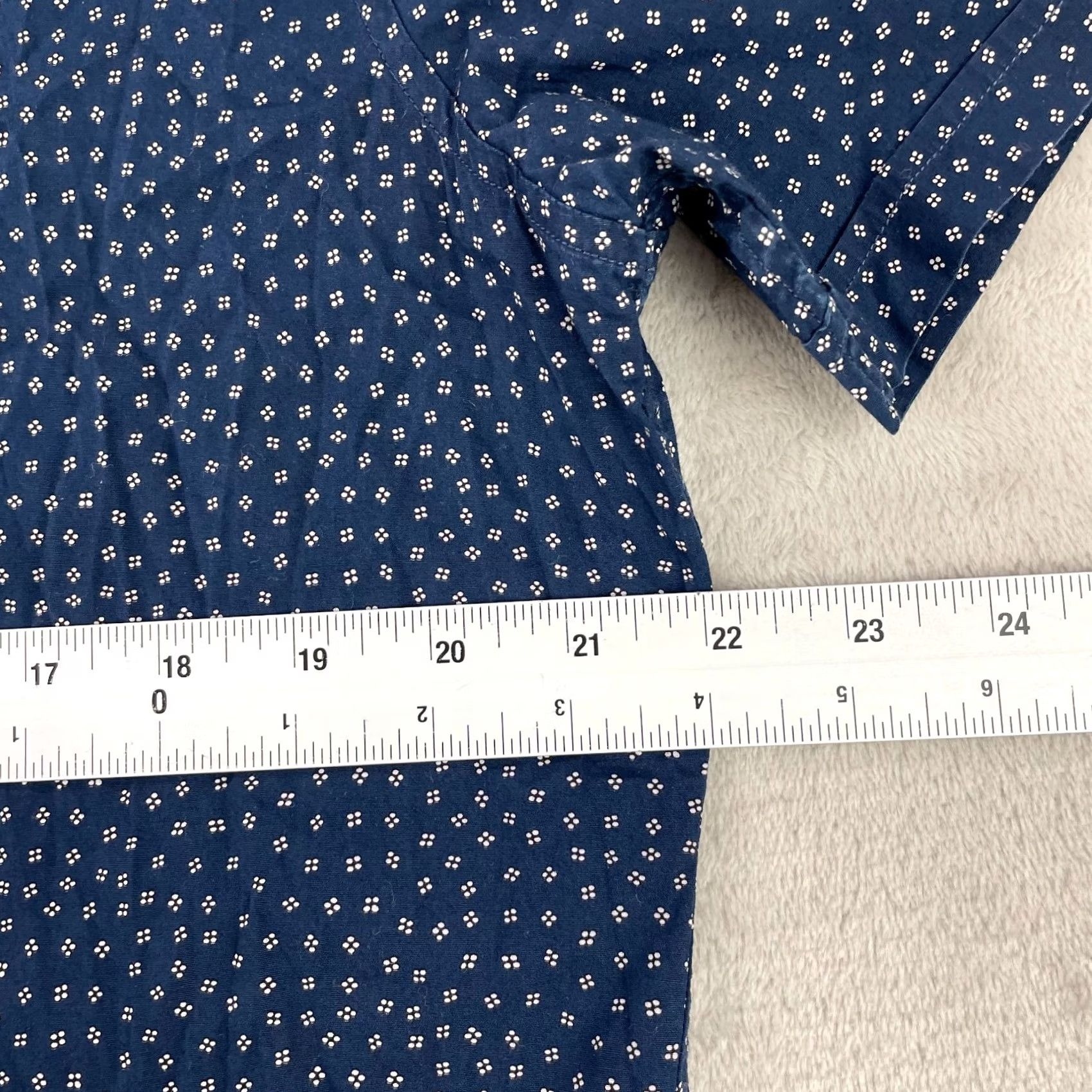 John Varvatos John Varvatos Luxe Shirt Men L Navy Geometric Slim Short Sleeve Button-Up Collared Twill Cotton Spandex Size US L / EU 52-54 / 3 - 7 Thumbnail