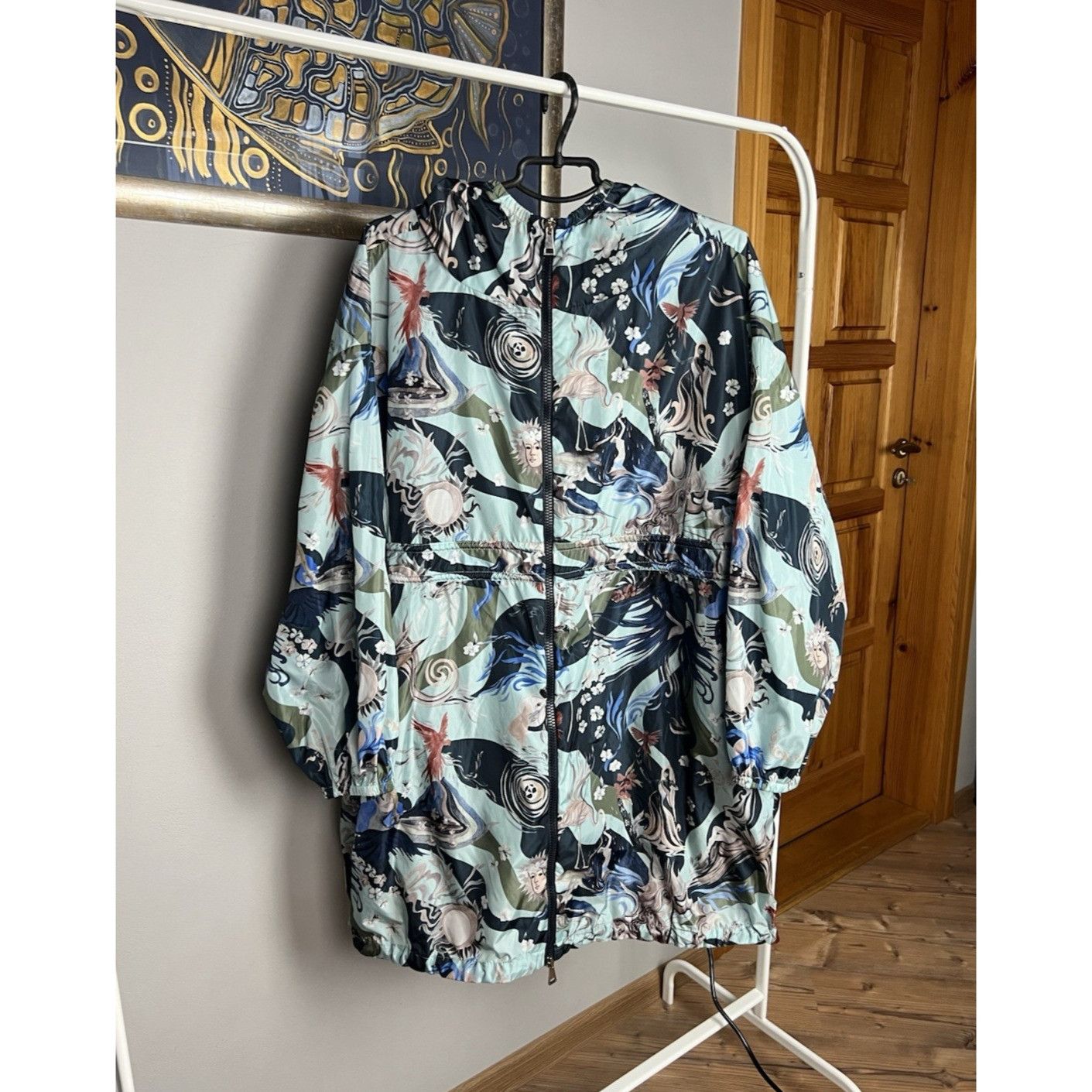 Moncler Moncler Lichen Women`s Blue Long Rain Coat Windbreaker Jacke Size M / US 6-8 / IT 42-44 - 1 Thumbnail