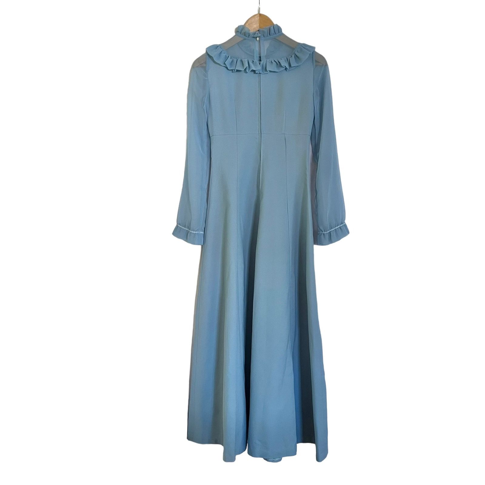 Vintage Vintage Dusty Blue Ruffle Collar Prairie Maxi Dress Size XS / US 0-2 / IT 36-38 - 3 Thumbnail