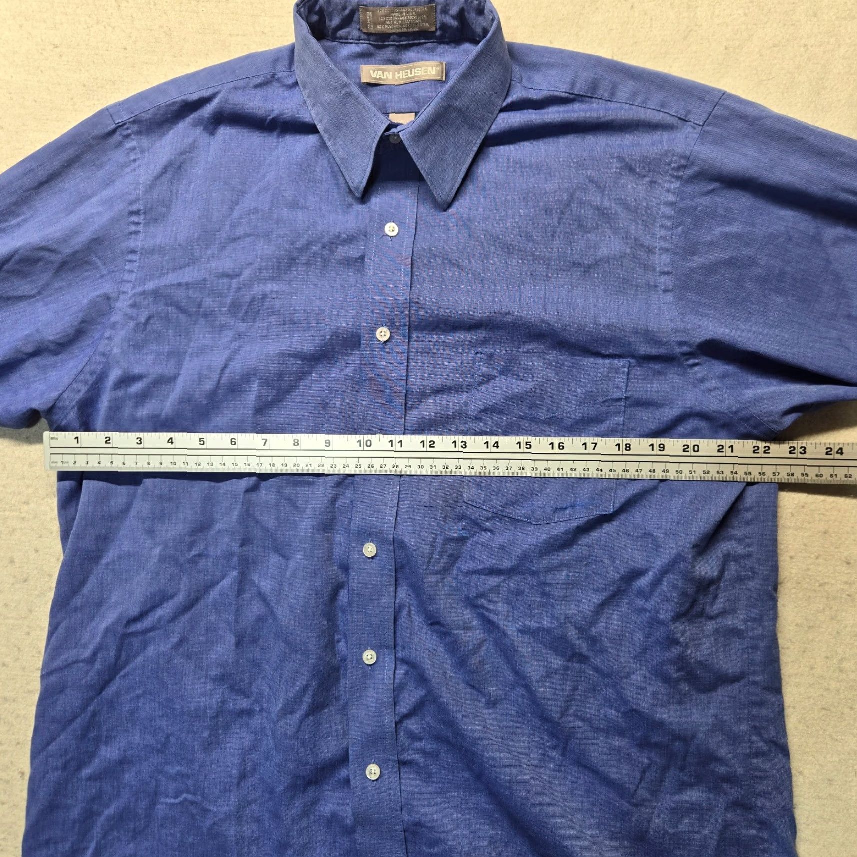 Van Heusen Van Heusen Shirt Button-Up Solid Blue 16.5 Regular Fit Long Sleeve Mens Size US L / EU 52-54 / 3 - 3 Thumbnail