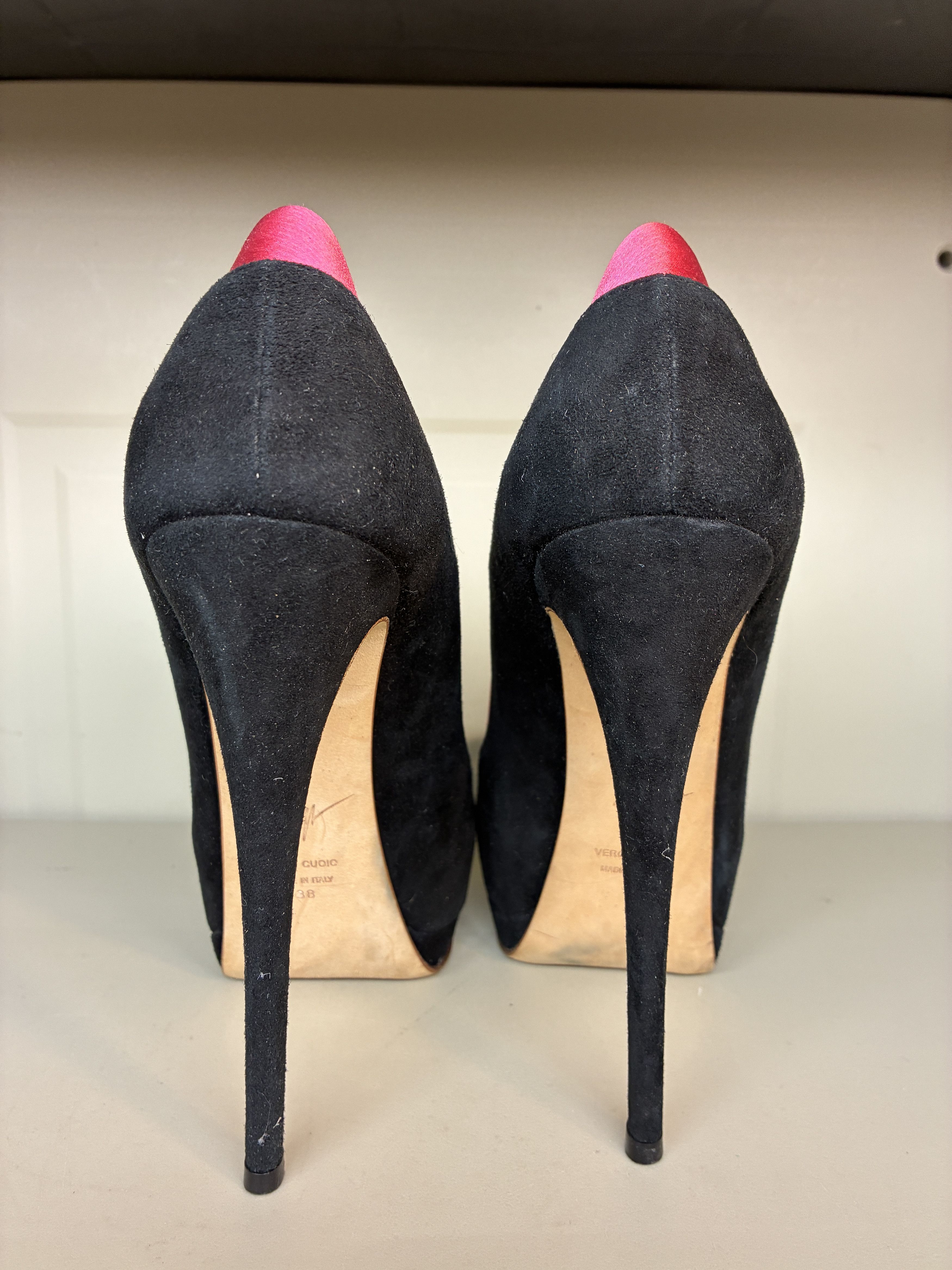 Giuseppe Zanotti Giuseppe Zanotti Pink Suede Satin Toe Platform Pumps Sz 38 Size US 7.5 / IT 37.5 - 4 Thumbnail