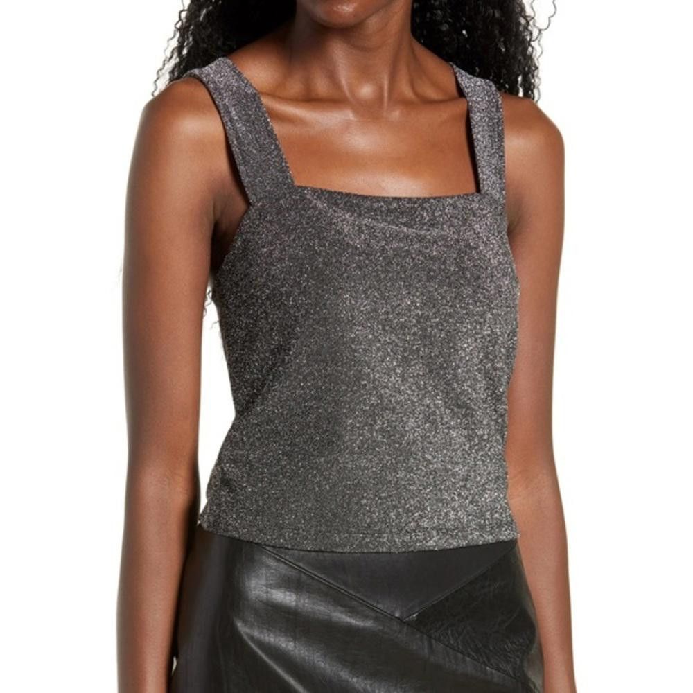 Designer Shimmering Gray Square Neck Tank Top Size L / US 10 / IT 46 - 1 Thumbnail