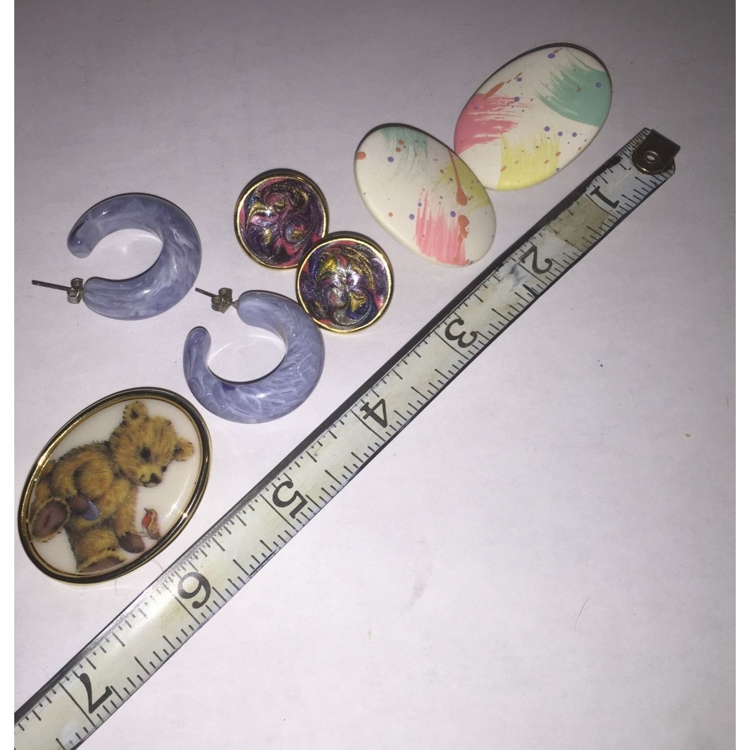 Other Vintage Earrings/1 Gold Rim Bear Pin- Speckled Oval Earrings Size ONE SIZE - 6 Thumbnail