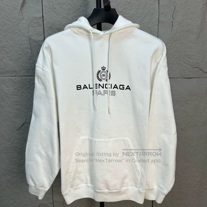 Balenciaga White Crown Wheat Embroidered Hoodie Size S