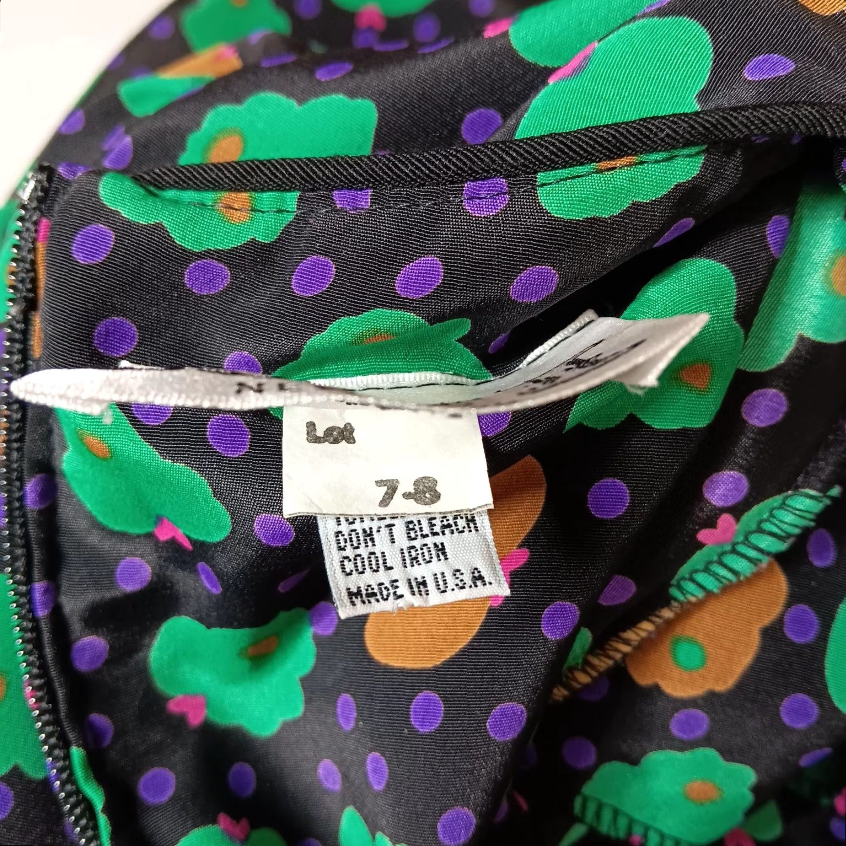 Vintage VINTAGE ACT I Dress Midi Floral Polka Dot Bow 80s A-Line Long Sleeve Black Green Purple Brown 7/8 Women's Boys Girls? Size M / US 6-8 / IT 42-44 - 4 Thumbnail