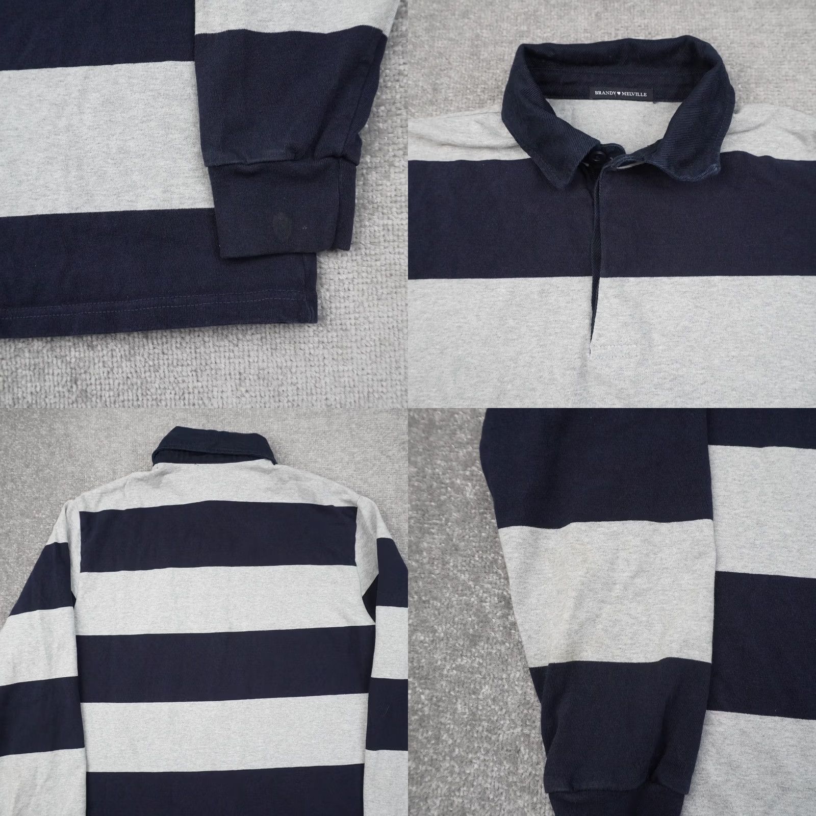 Brandy Melville Brandy Melville Shirt Womens L Striped Rugby PTP Blue Gray Long Sleeve Collared Size L / US 10 / IT 46 - 8 Thumbnail