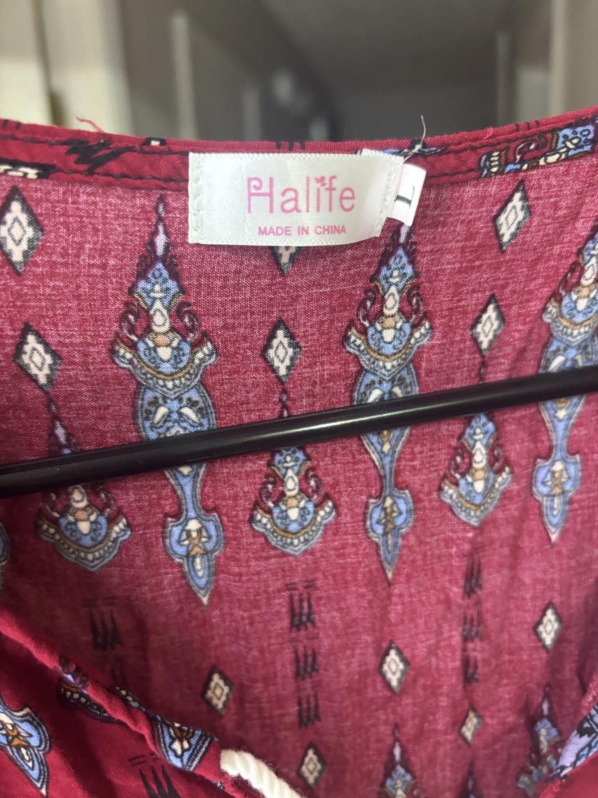 Designer Halife Boho Chic Tunic Dress - Vibrant Red & Colorful Print Size L / US 10 / IT 46 - 2 Thumbnail