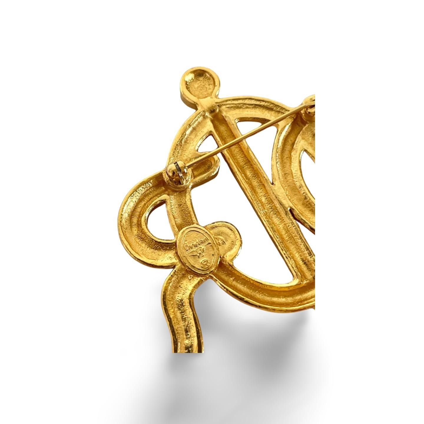 Dior Vintage Christian Dior golden twisted style logo brooch Size ONE SIZE - 4 Thumbnail