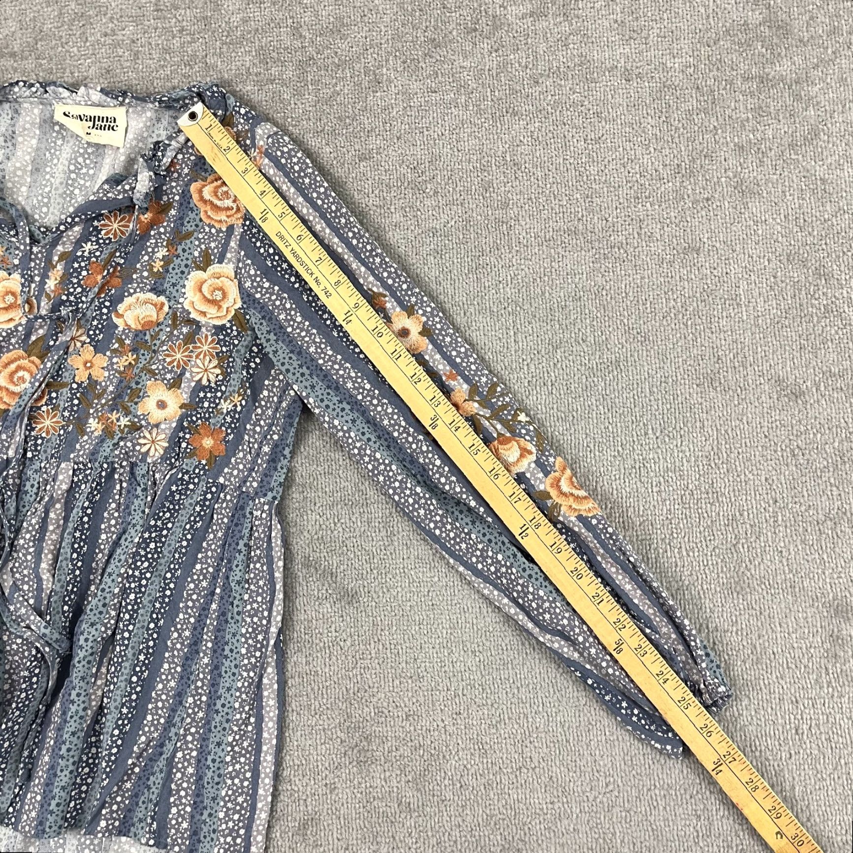 Vintage VINTAGE Savanna Jane Blouse Top Women Medium Blue Floral Embroidered V-Neck Pullover Boho Size M / US 6-8 / IT 42-44 - 6 Thumbnail