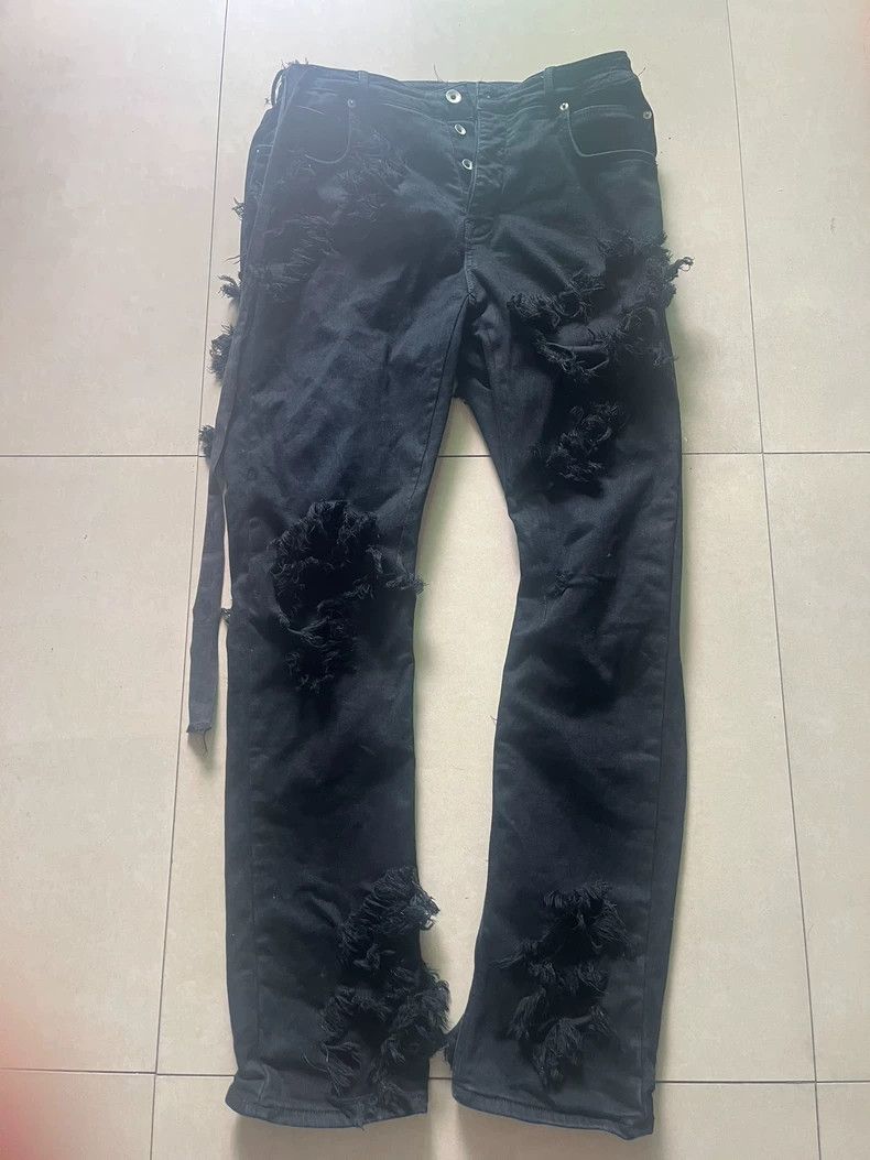 Rick Owens Rick Owens Black erosion scratch damage jeans Size US 34 / EU 50 - 1 Thumbnail