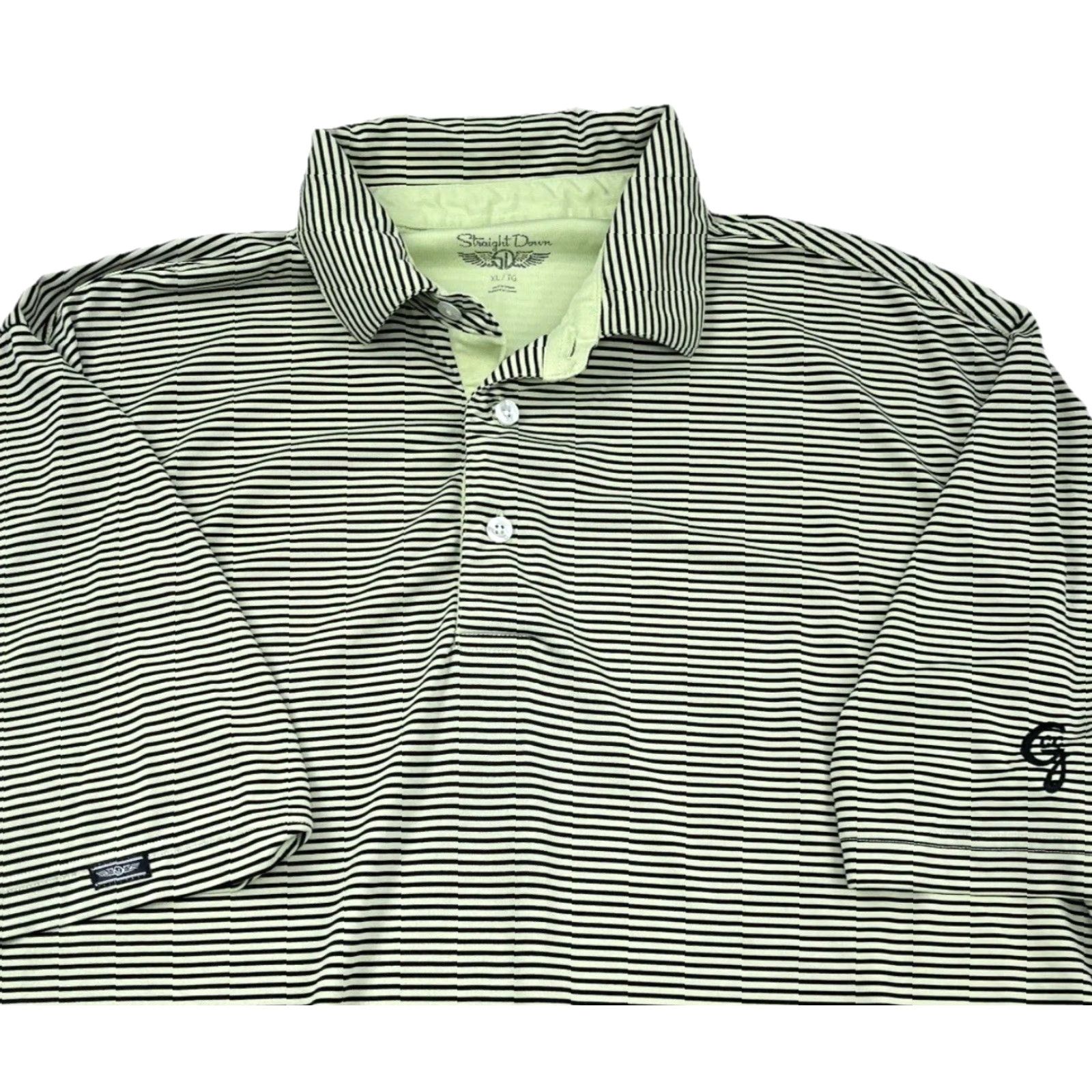 Vintage Straight Down Polo Shirt Men XL Yellow Black Striped Performance Golf Club Adult Size US XL / EU 56 / 4 - 2 Thumbnail