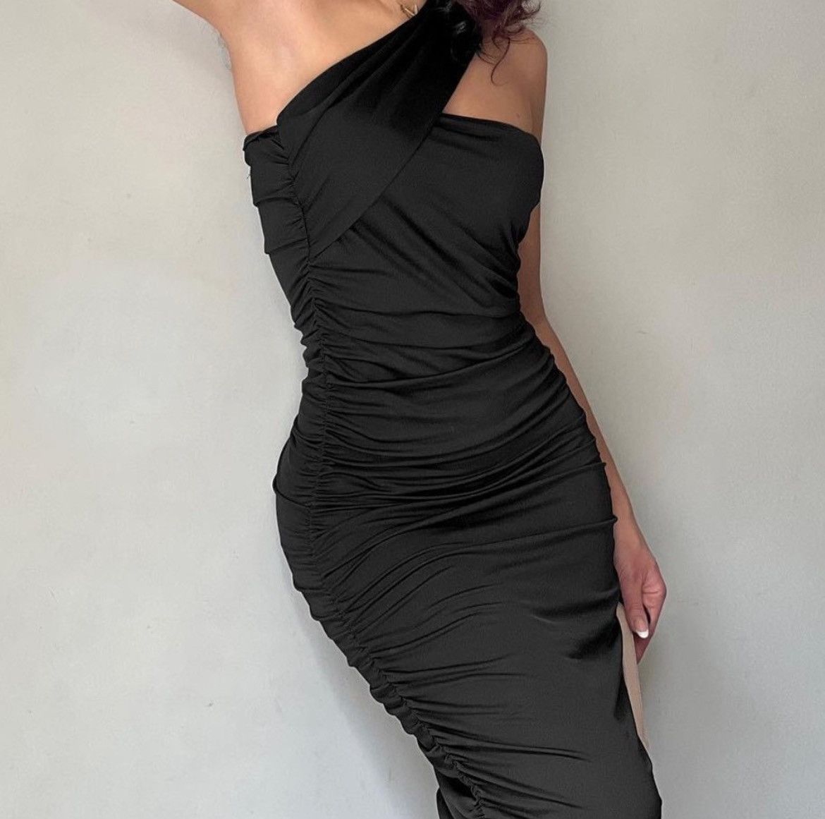 Designer × Other NWT, Lavishly Paris Women’s Black Ruched Midi Dress. Size M / US 6-8 / IT 42-44 - 15 Thumbnail