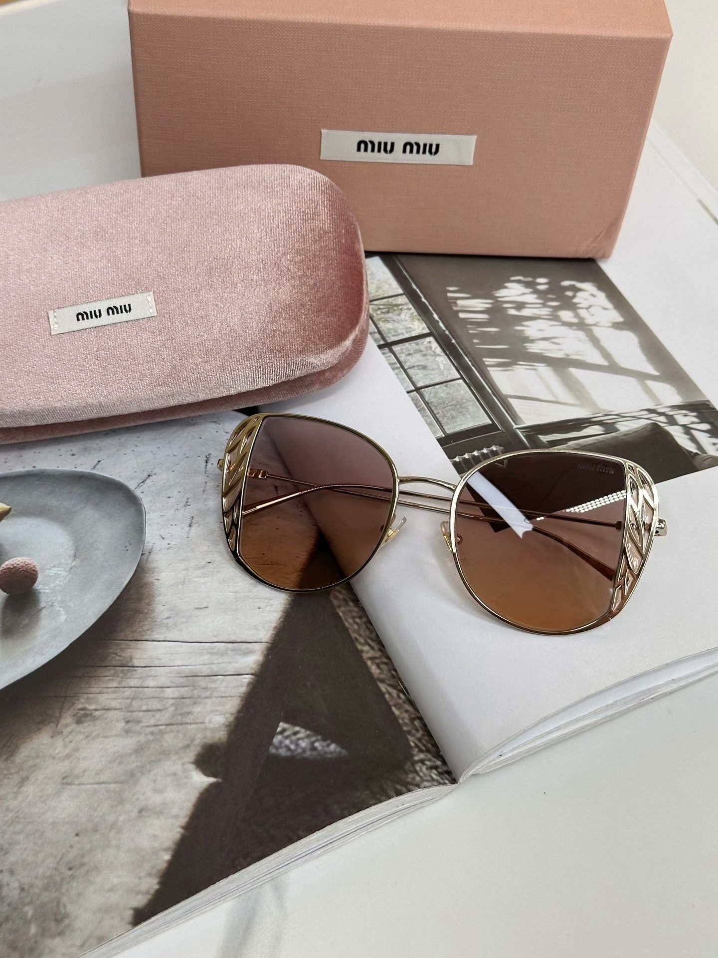 Miu Miu MIUMIU Gold Butterfly Casual Sunglasses Size ONE SIZE - 1 Thumbnail