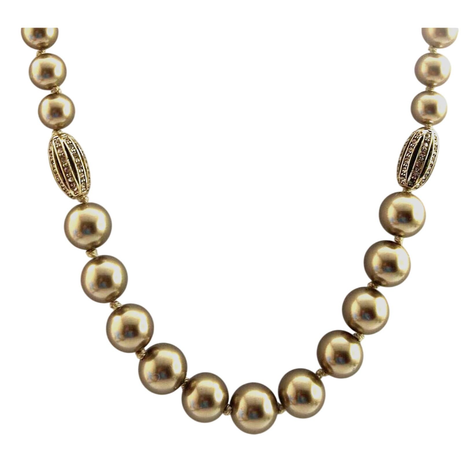Monet Monet Faux Golden Pearl Necklace Amber Rhinestones • 17" Size ONE SIZE - 1 Thumbnail