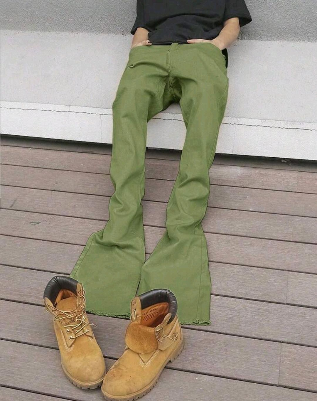 Japanese Brand × Jean Blokecore Moss Solid Color Long Stacking Flared Pleats Size US 30 / EU 46 - 3 Thumbnail