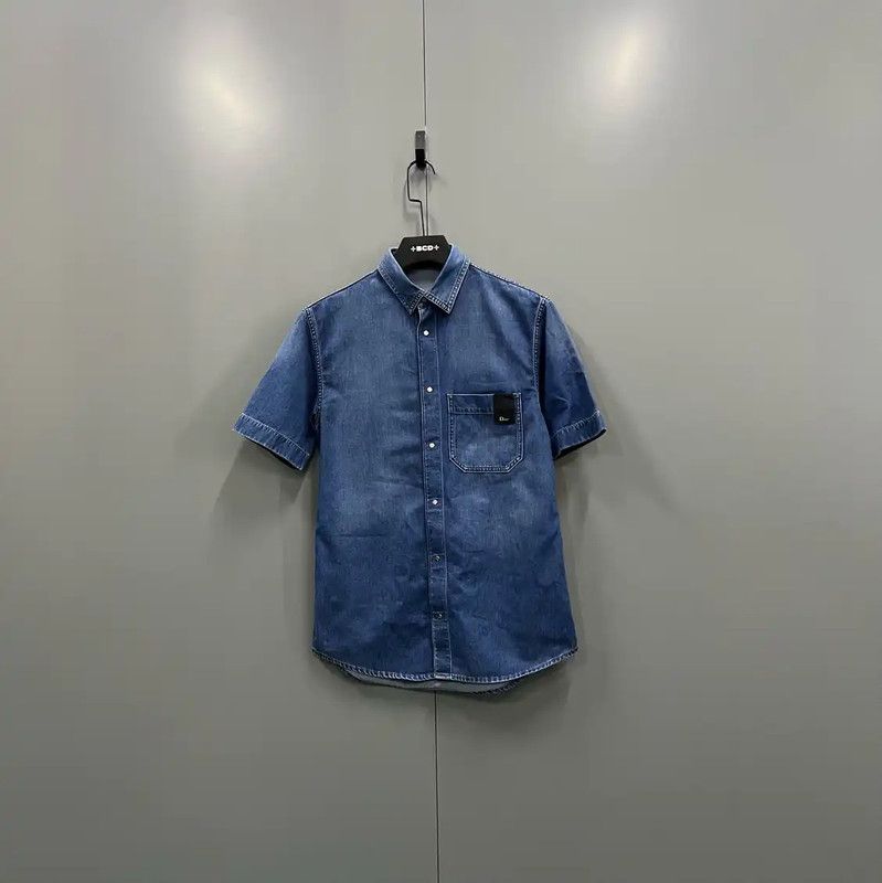 Dior Dior Blue Cotton Short Sleeve Shirt 0089 Size US M / EU 48-50 / 2 - 1 Thumbnail