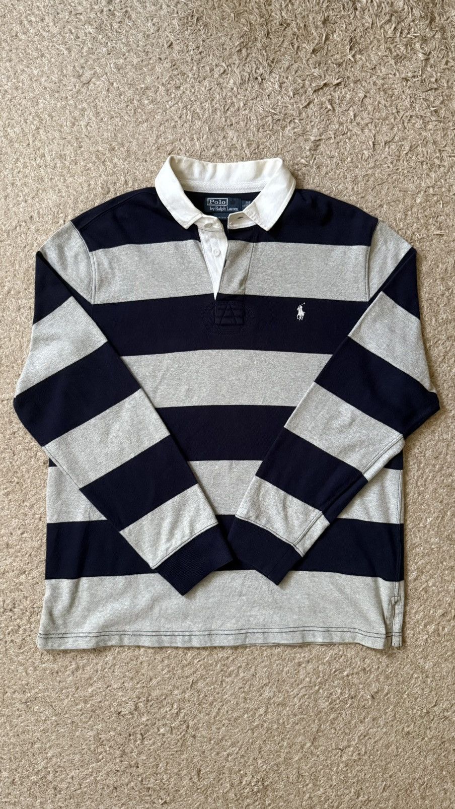 Polo Ralph Lauren Polo Ralph Lauren Rugby Shirt - Navy & Gray Striped - Size L Size US L / EU 52-54 / 3 - 1 Thumbnail