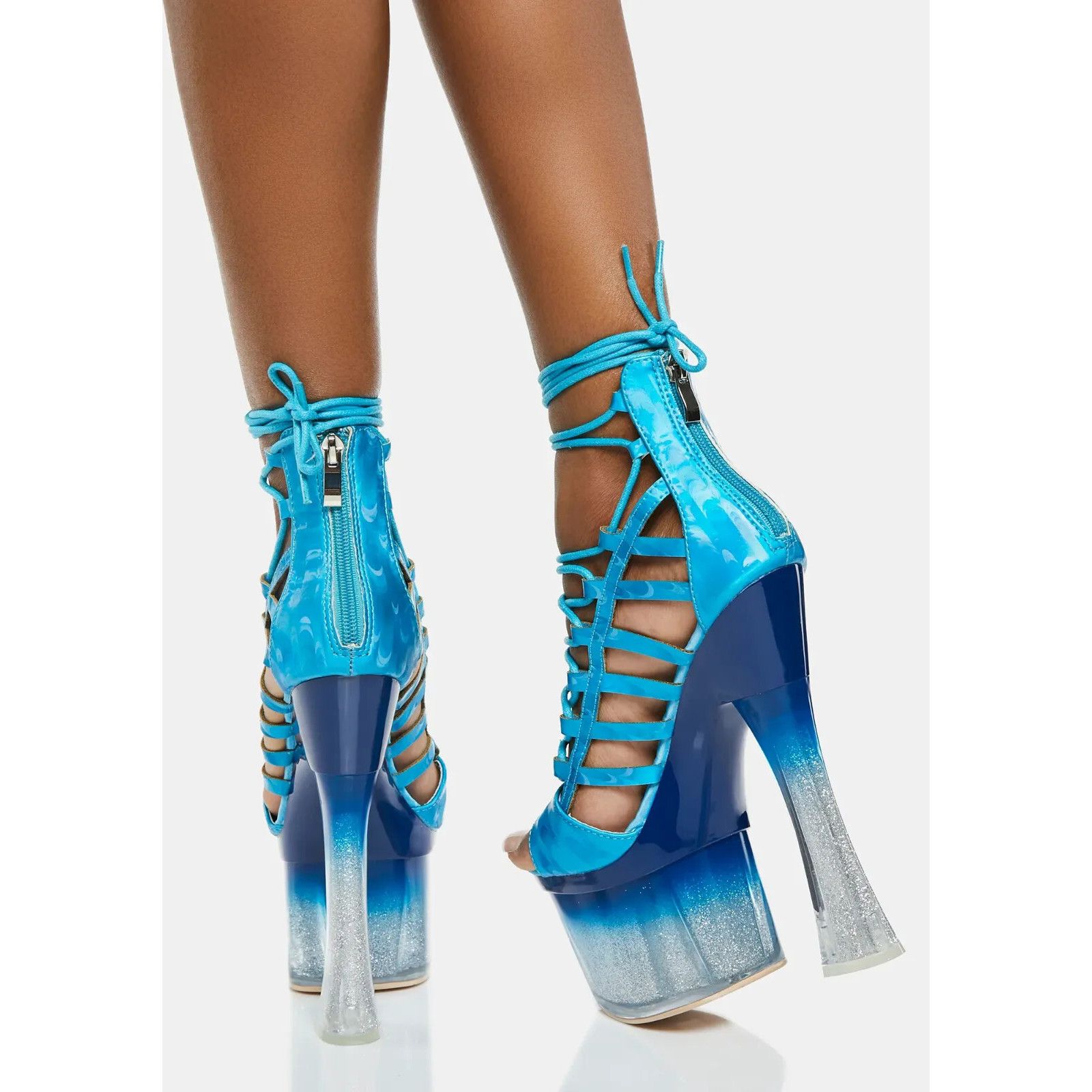 Other Bulls Blue Strappy Gradient Ombre Glitter Tint Platform & Ch Size US 7.5 / IT 37.5 - 9 Thumbnail