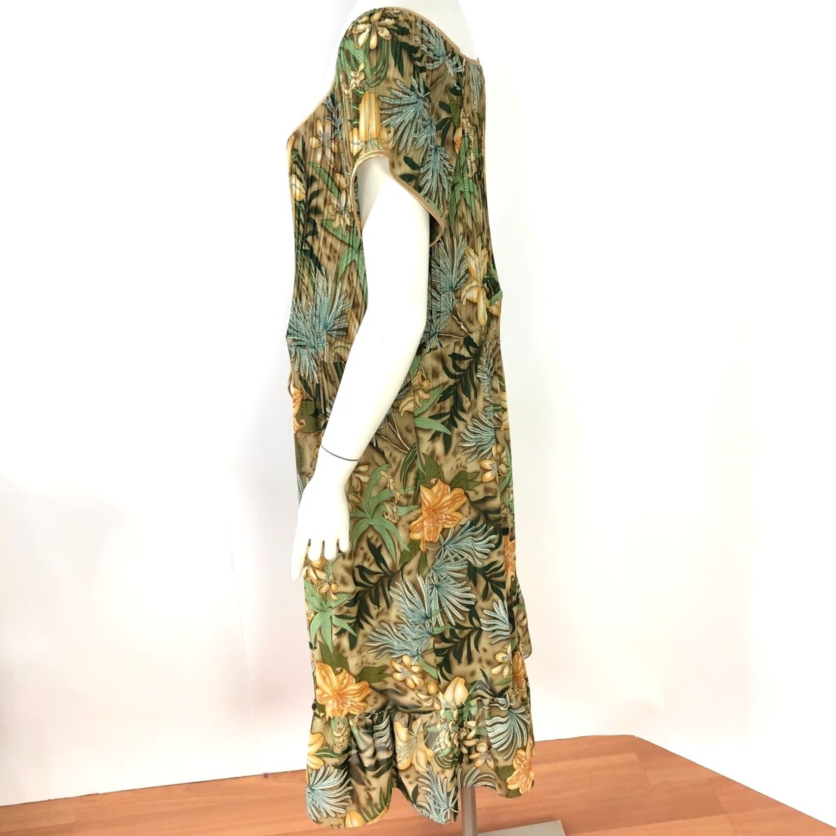 Vintage Dressbarn Dress 18 Cottage Core Ruffled Pleated Midi Knee Dress Green Brown Women's Midi Dress Casual Party/Cocktail Size XXL / US 16-18 / IT 52-54 - 3 Thumbnail