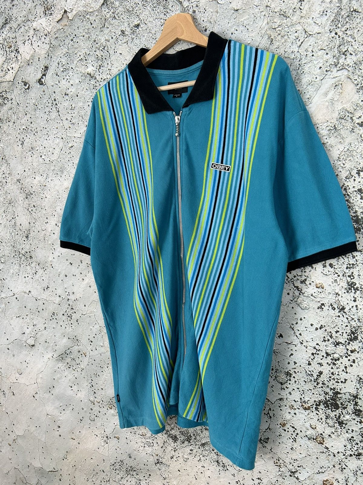 Obey Obey Retro Striped Zip Up Polo Shirt Hype Streetwear Rap Size US L / EU 52-54 / 3 - 2 Thumbnail