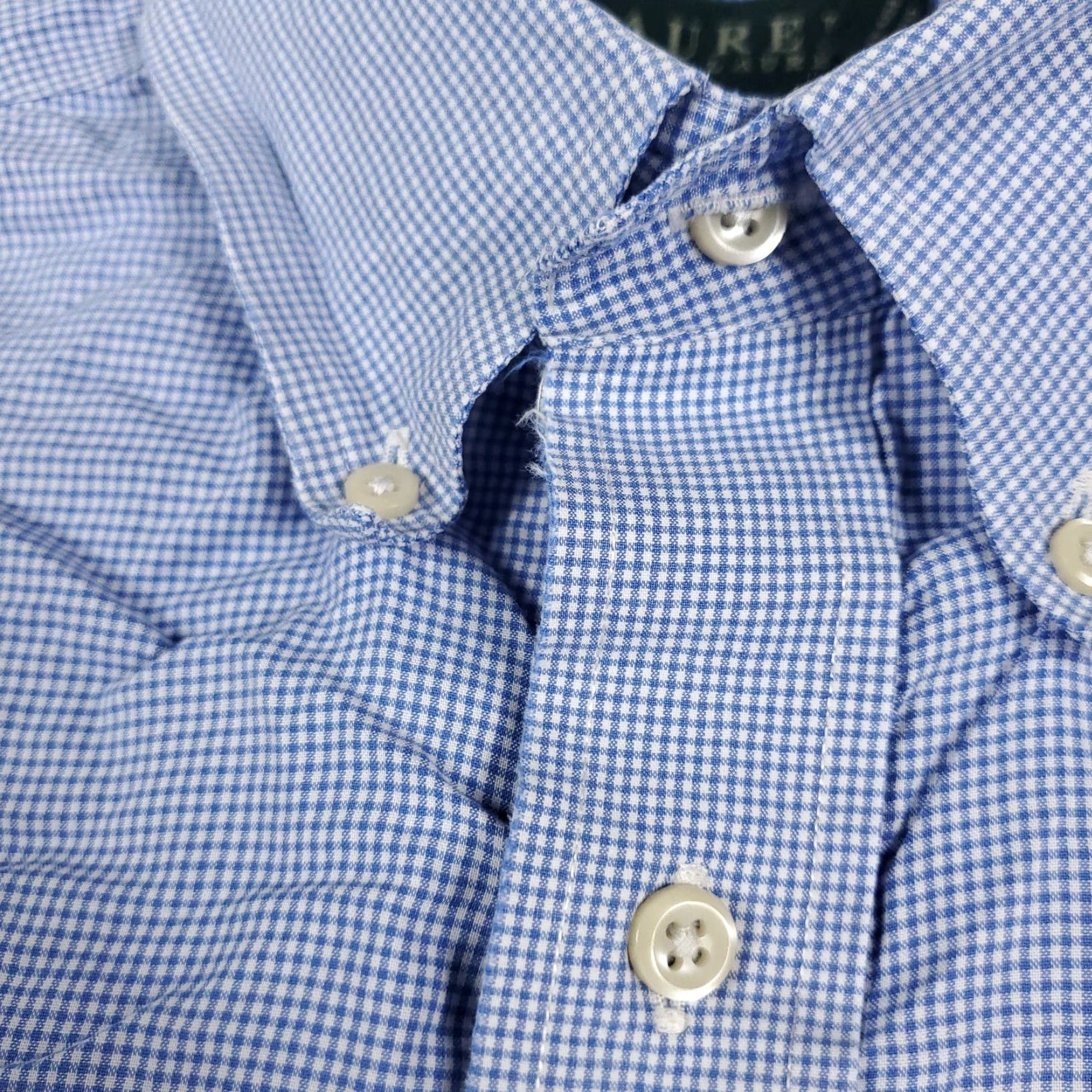 Ralph Lauren VINTAGE Ralph Lauren Shirt Mens 16.5 Blue Check Dress Button Up Long Sleeve Non-Iron Pockets 100% Cotton Regular Adult Mens Size 42R - 4 Thumbnail