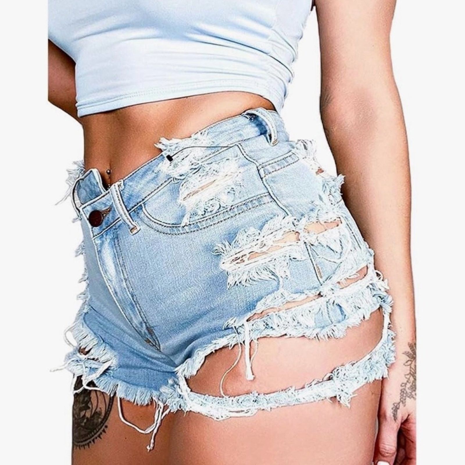 Other Stylish Light Blue Distressed Denim Shorts size XS Size 25" / US 0 / IT 36 - 2 Thumbnail