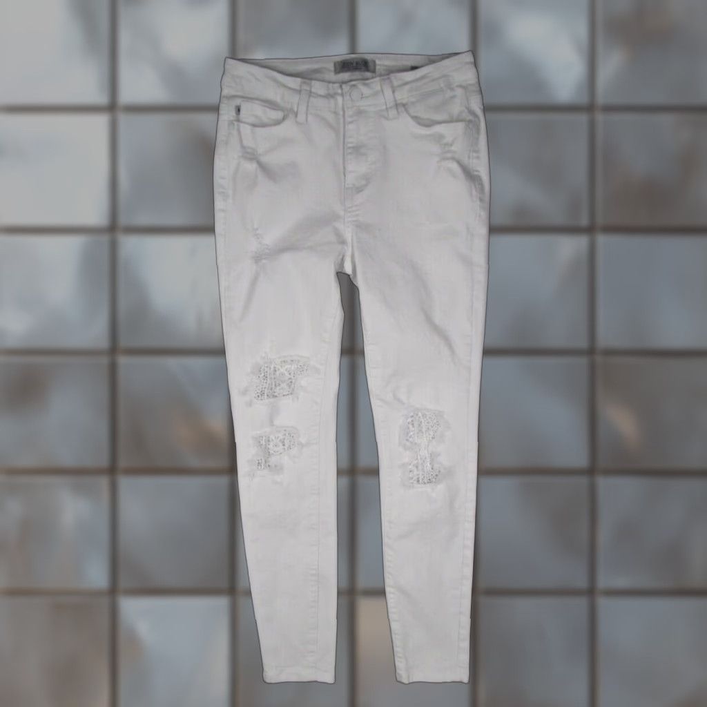 Denime Judy Blue Jeans Women White Skinny Mid Rise Distressed 5-Pocket Denim 27x28 Jeans Size 27" / US 4 / IT 40 - 1 Thumbnail