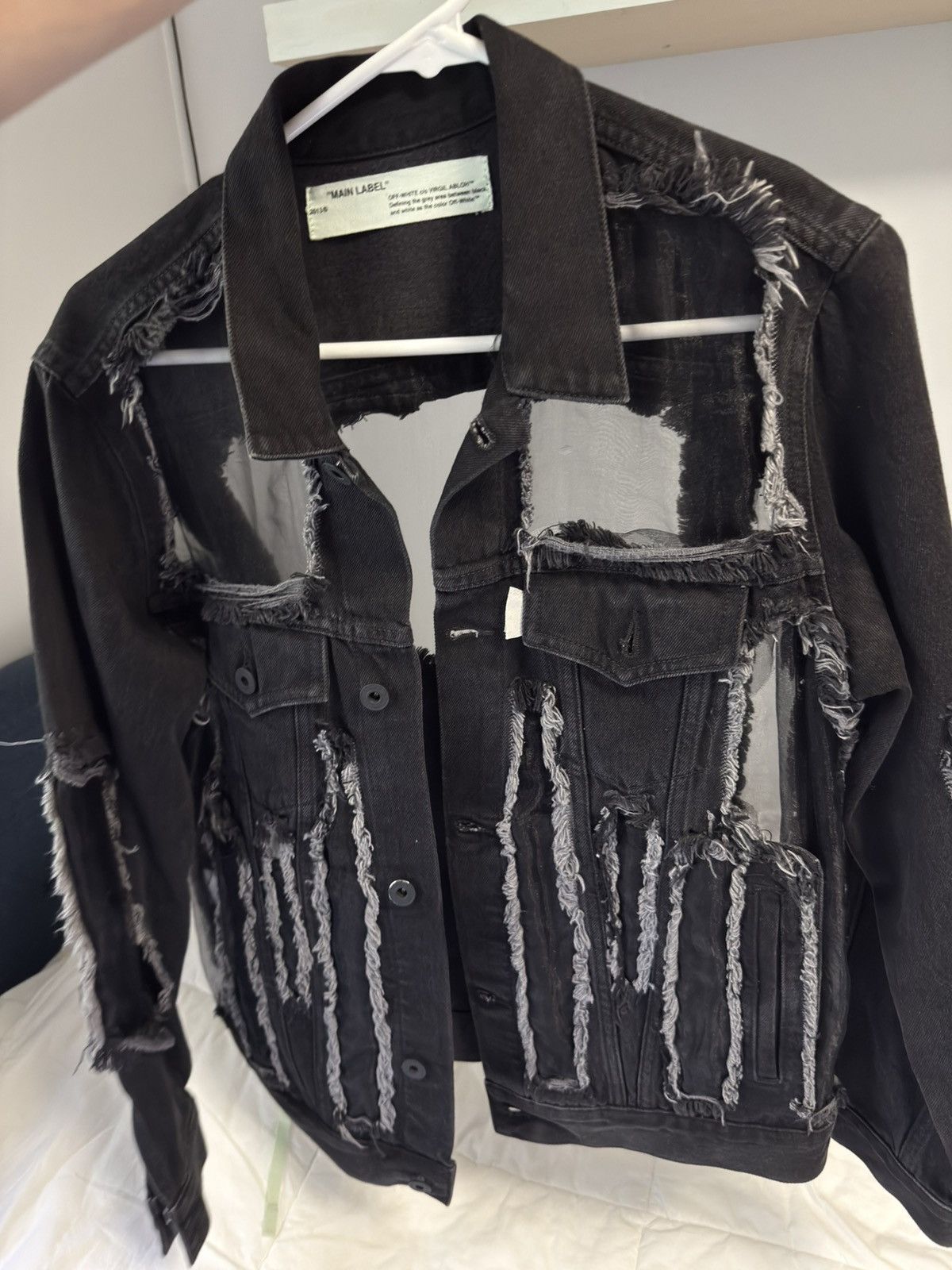 Off-White Off White Black Denim Organza Mesh Panel Frayed Jacket Size US S / EU 44-46 / 1 - 4 Thumbnail