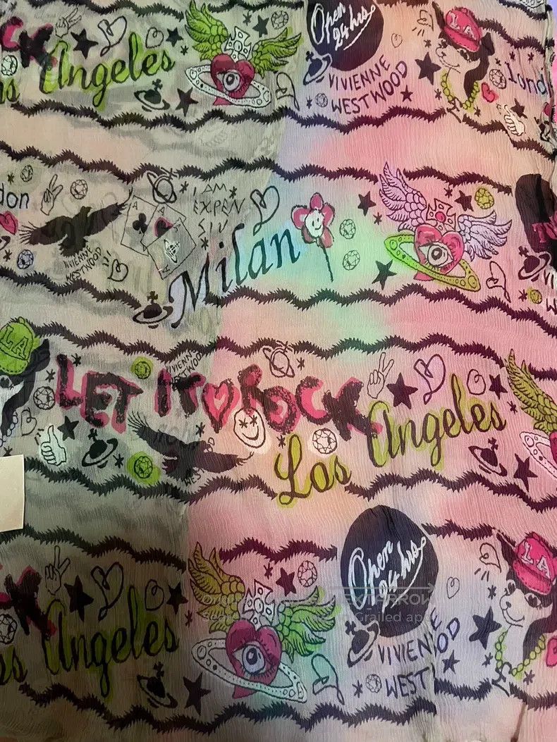 Vivienne Westwood Vivienne Westwood Colorful silk graffiti scarf long scarf, Size ONE SIZE - 6 Thumbnail
