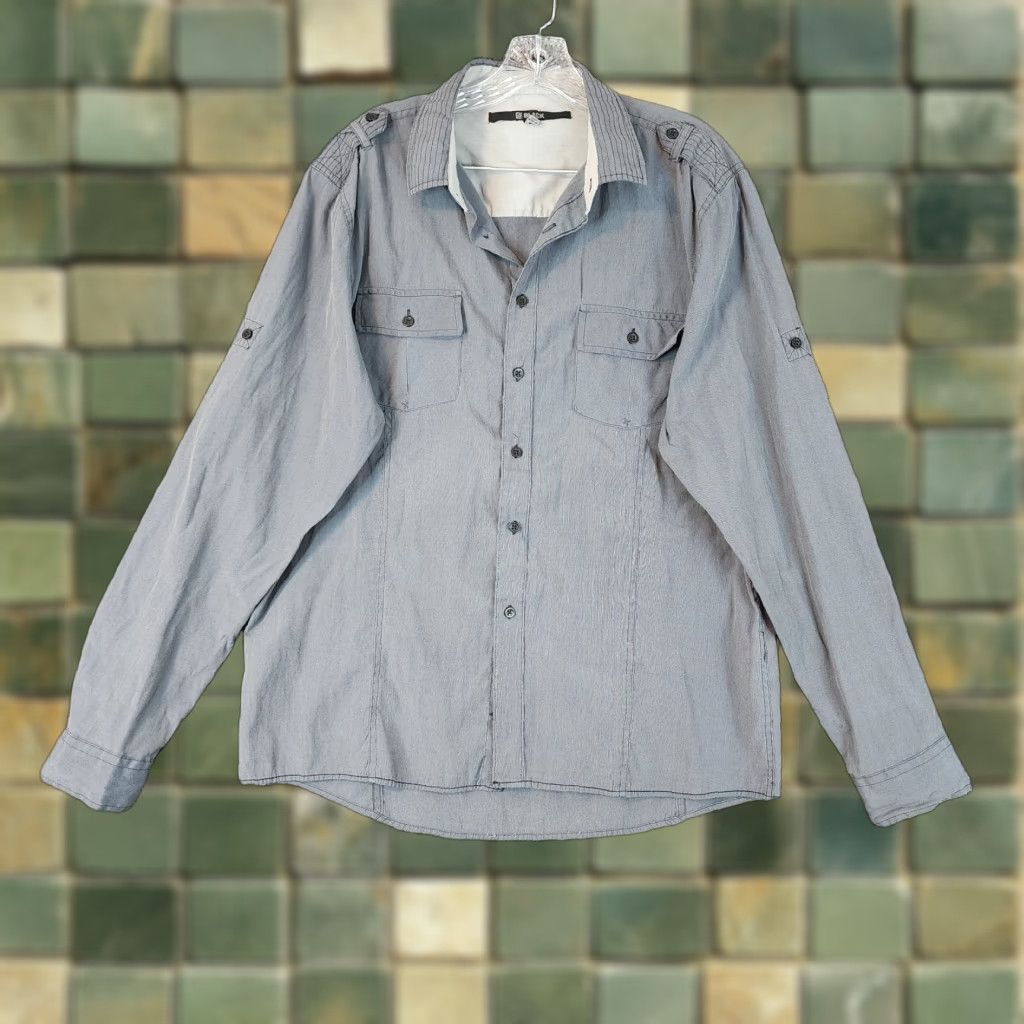 Vintage CJ Black Mens Gray Blue Long Sleeve Button-Up Size L Size US L / EU 52-54 / 3 - 1 Thumbnail
