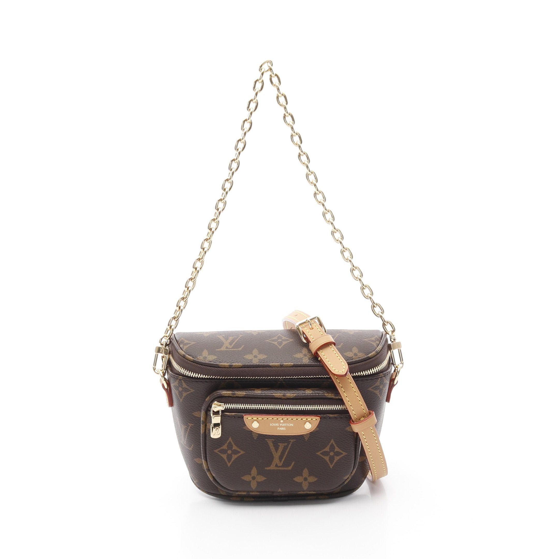 Louis Vuitton Mini Bum Bag Monogram Chain Handbag Leather Brown, Women's