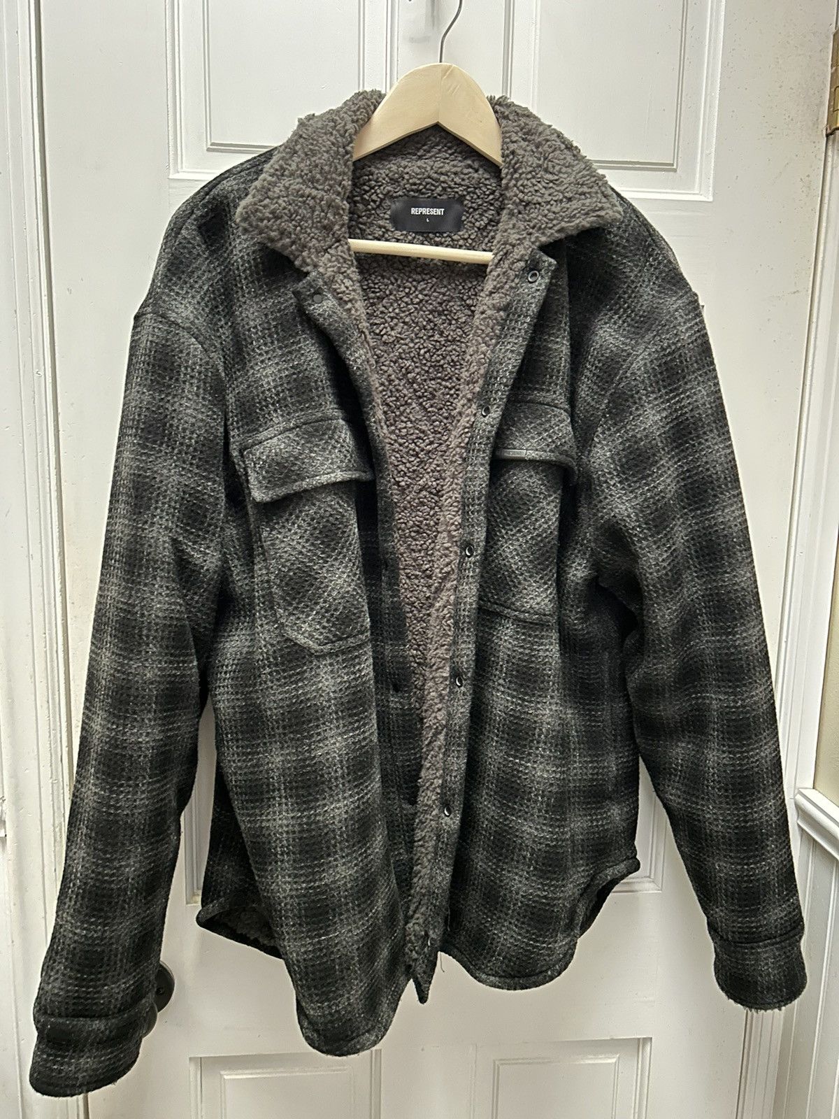 image of Represent Clo Overshirt in Black Plaid, Men's (Size Large)